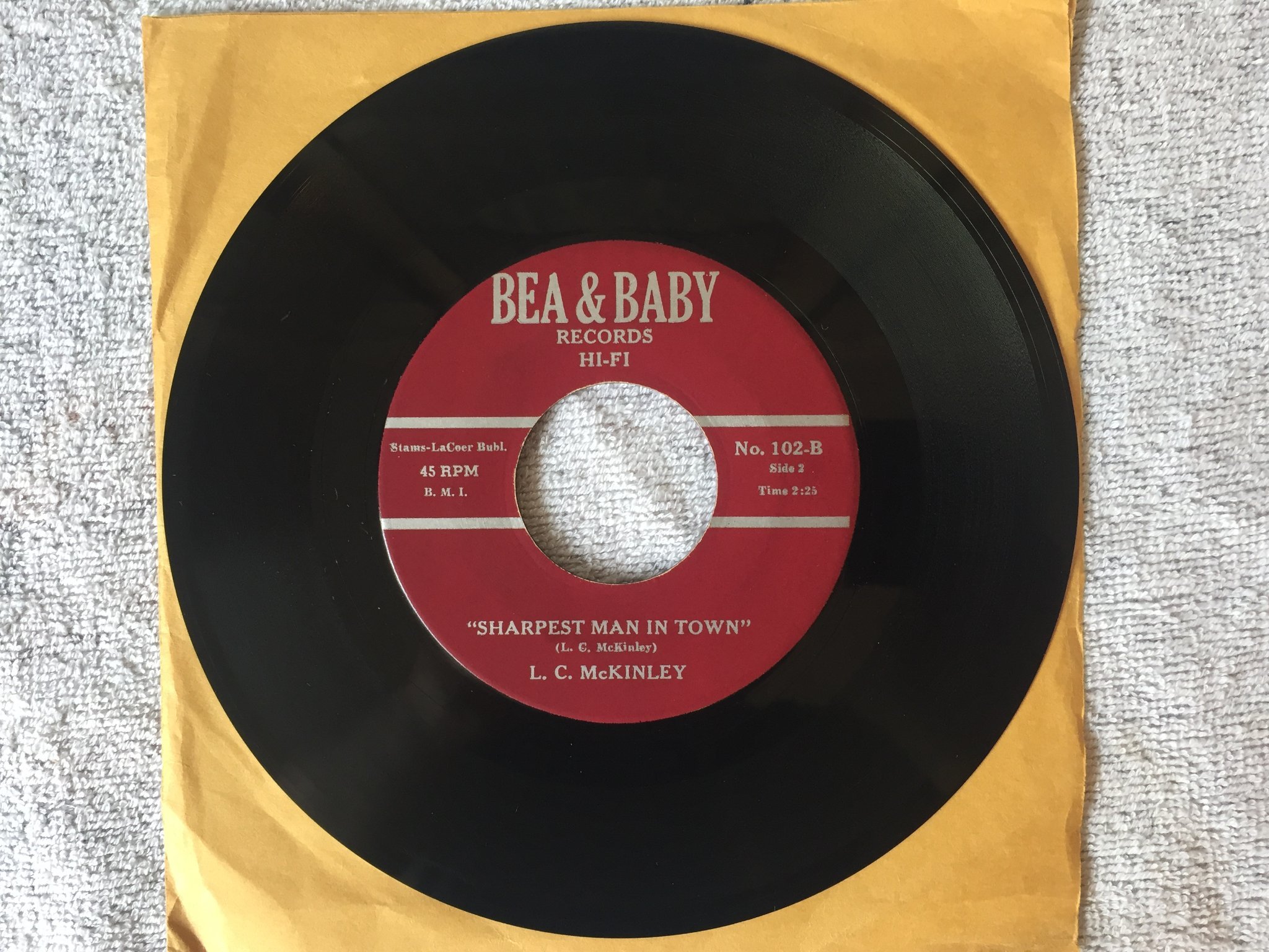 Omslagsbild för skivan L.C. McKINLEY nit wit 7"single US BEA & BABY 102 VERY RARE BLUES ! ! 
