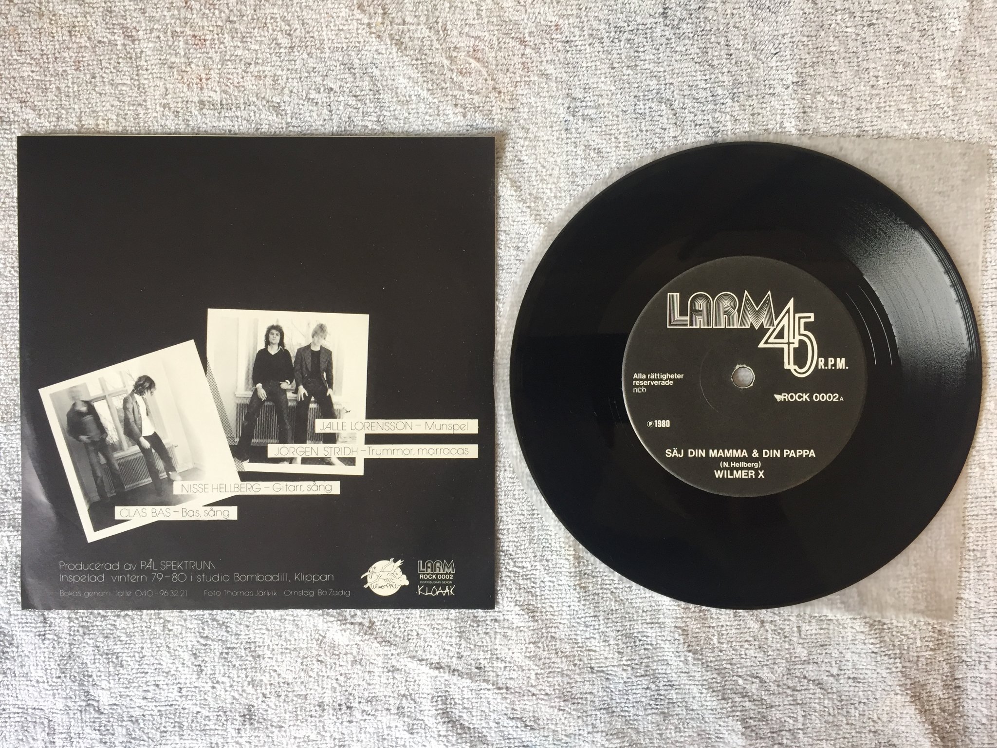 Omslagsbild för skivan WILMER X sov min älskling 7"single -80 Swe LARM ROCK 0002 RARE!
