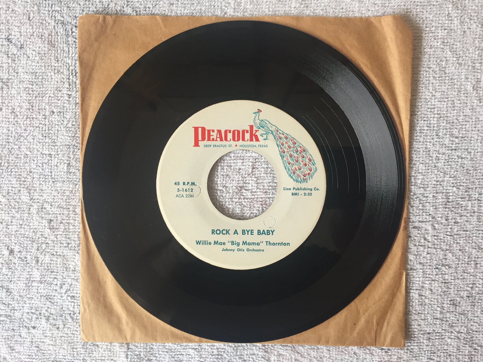 Omslagsbild för skivan WILLIE MAE "Big Mama" THORNTON hound dog 7"single PEACOCK 5-1612 rhythm & blues