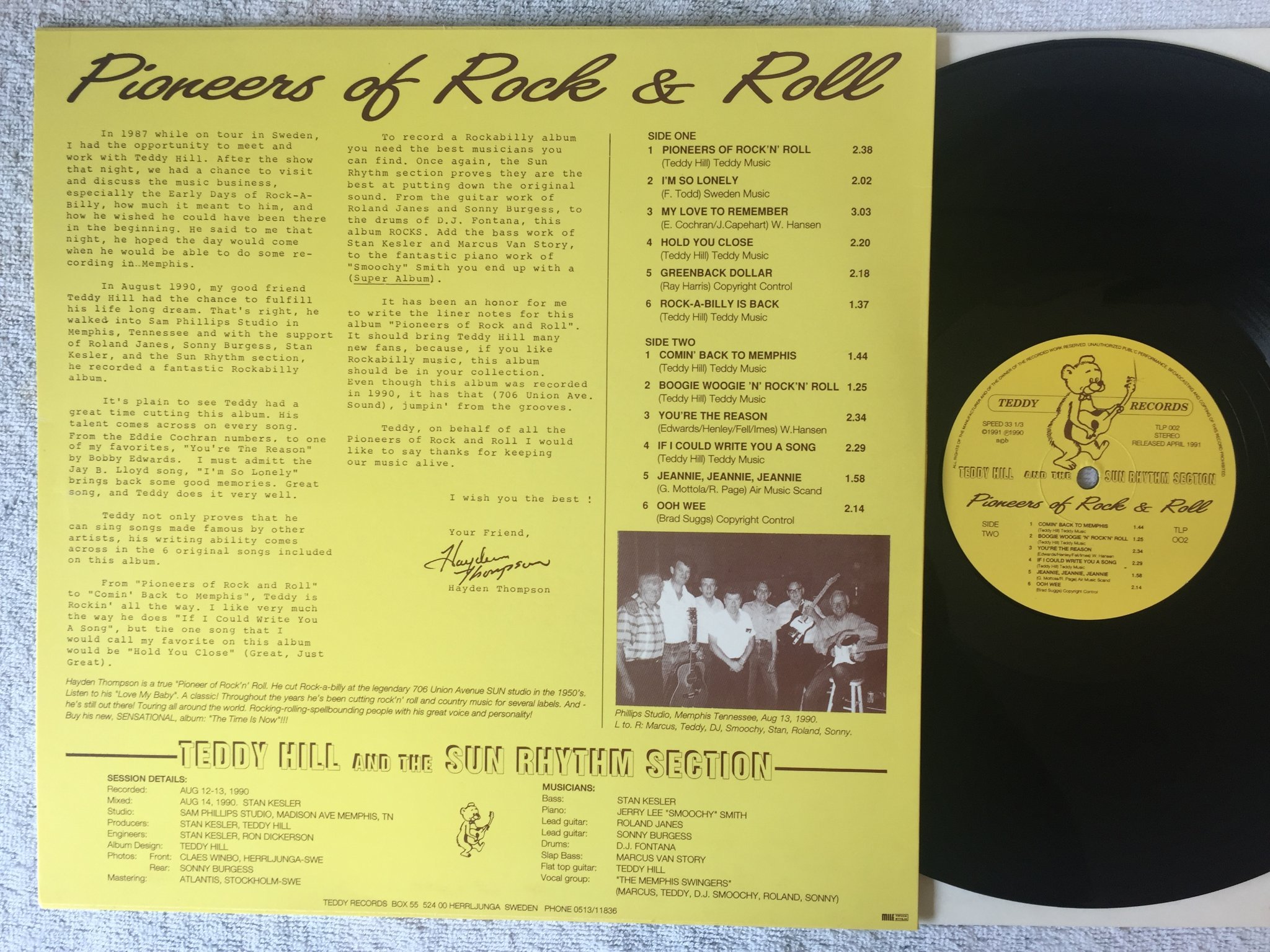 Omslagsbild för skivan TEDDY HILL & THE RHYTHM SECTION pioneers LP -91 TEDDY RECORDS TLP 002
