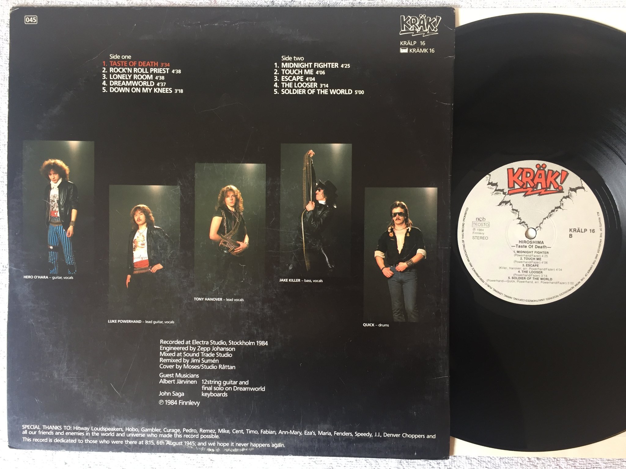 Omslagsbild för skivan HIROSHIMA taste of death LP -84 Finland KRÄK KRÄLP 16 heavy metal
