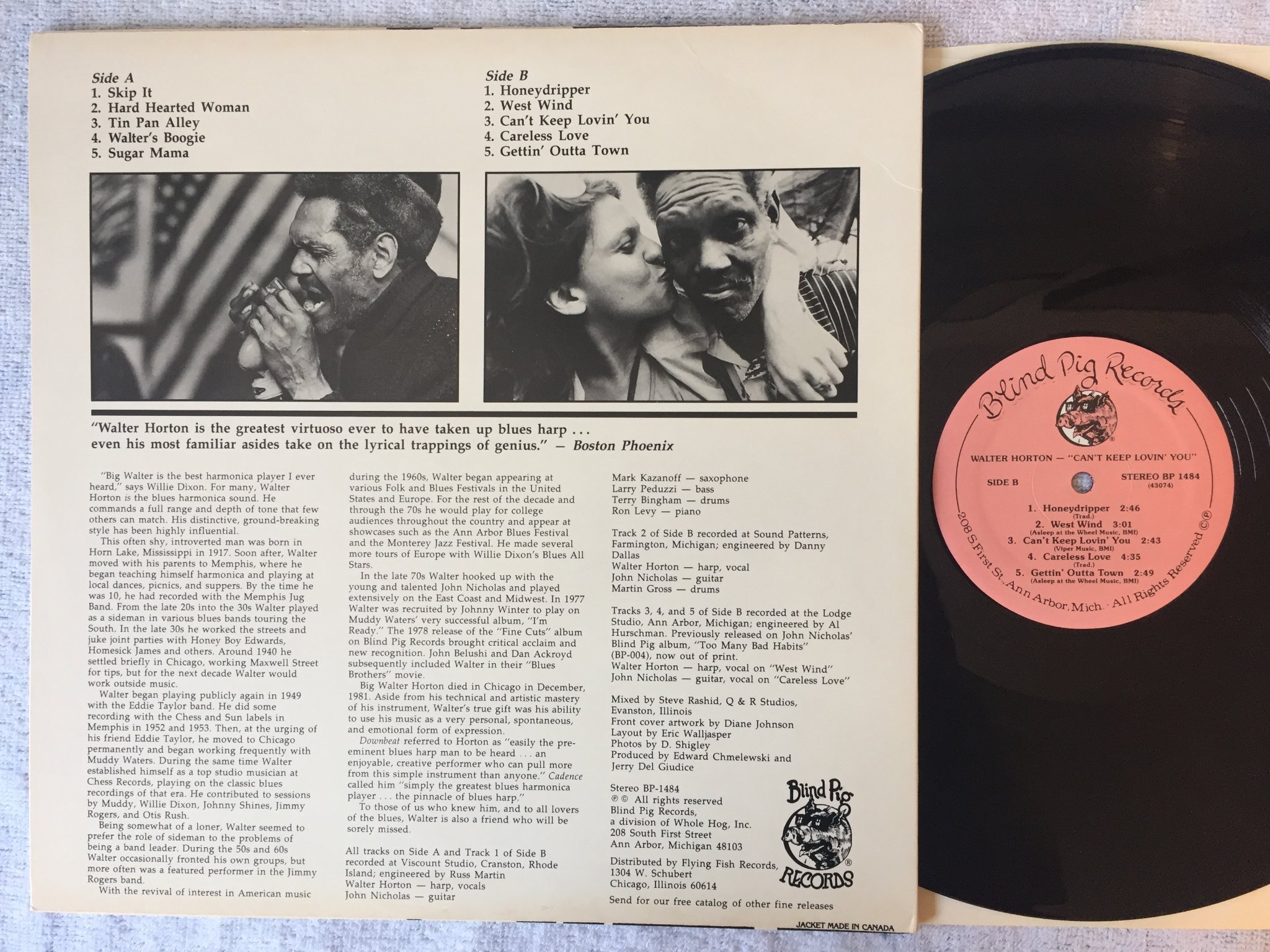 Omslagsbild för skivan WALTER HORTON can't keep lovin you LP -84 blind pig BP 1484 BLUES