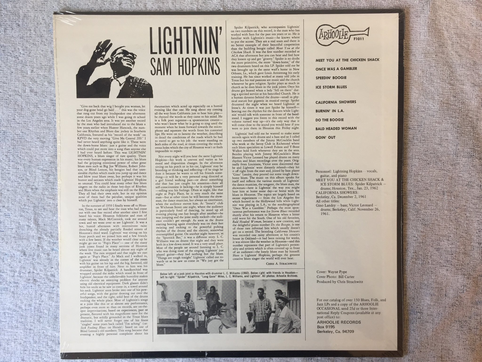 Omslagsbild för skivan LIGHTNIN' SAM HOPKINS s/t LP re ARHOOLIE F1011 still sealed