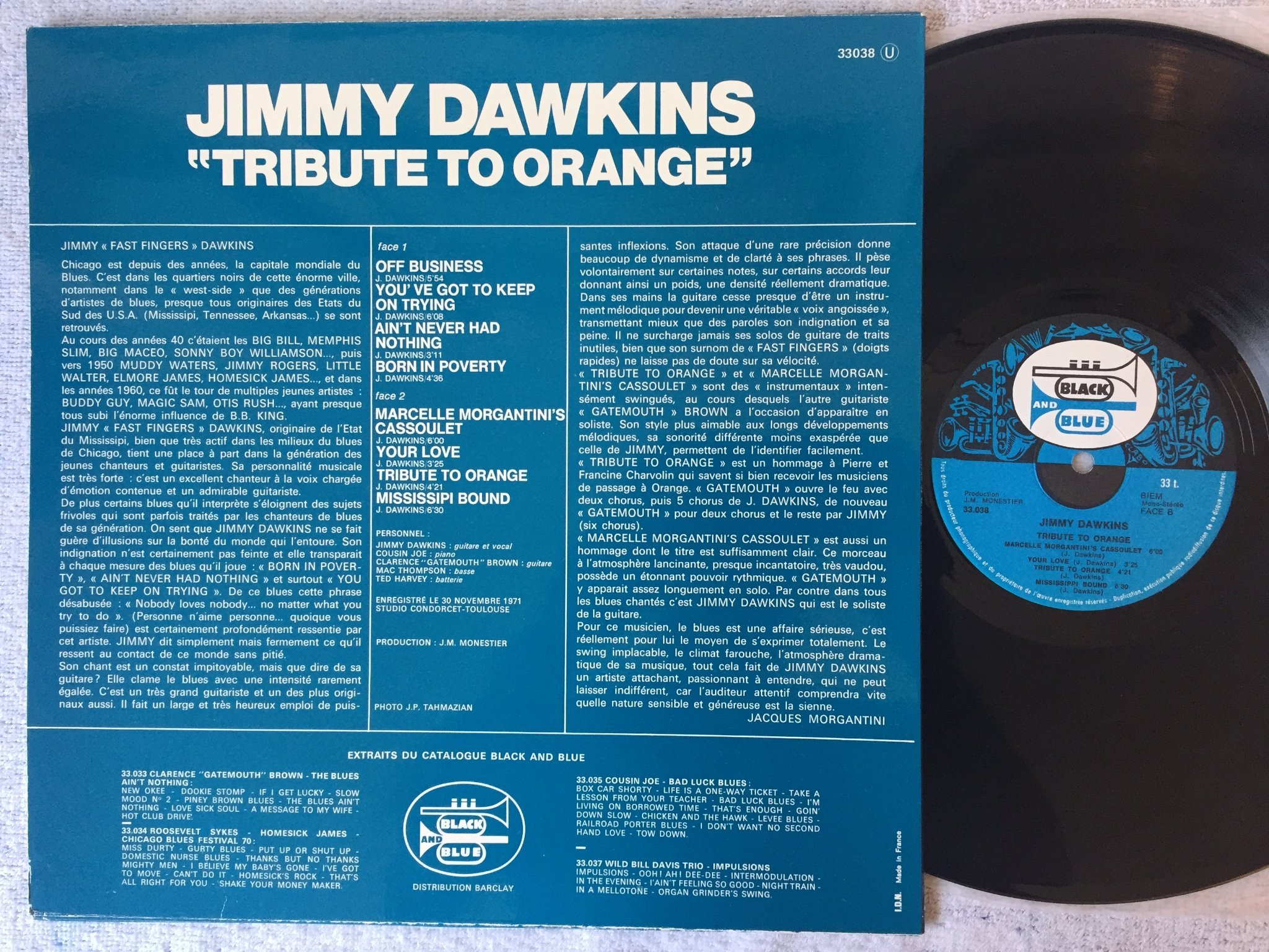 Omslagsbild för skivan JIMMY DAWKINS tribute to orange LP Fra BLACK & BLUE 33038