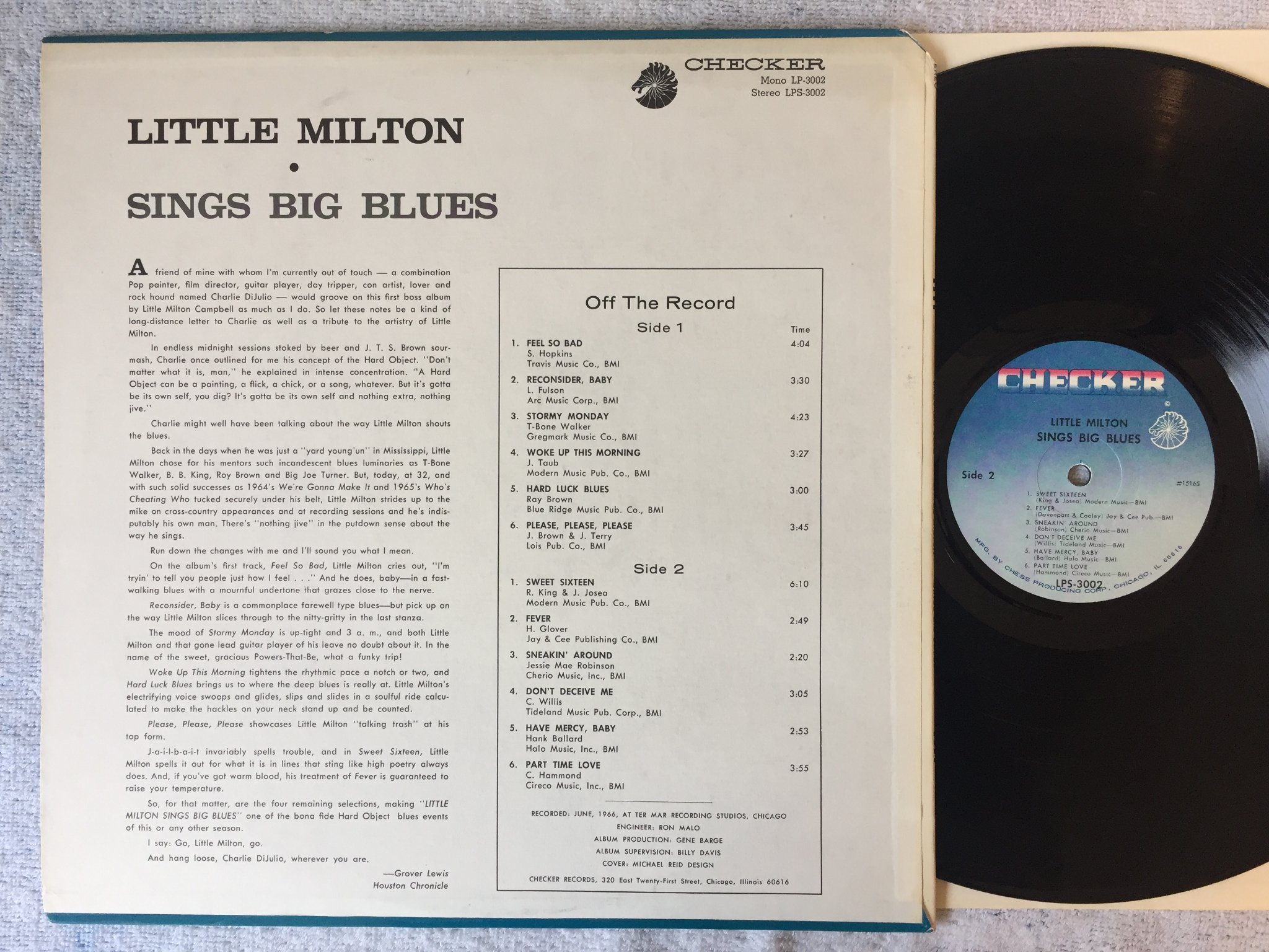 Omslagsbild för skivan LITTLE MILTON sings big blues LP US CHECKER LPS-3002