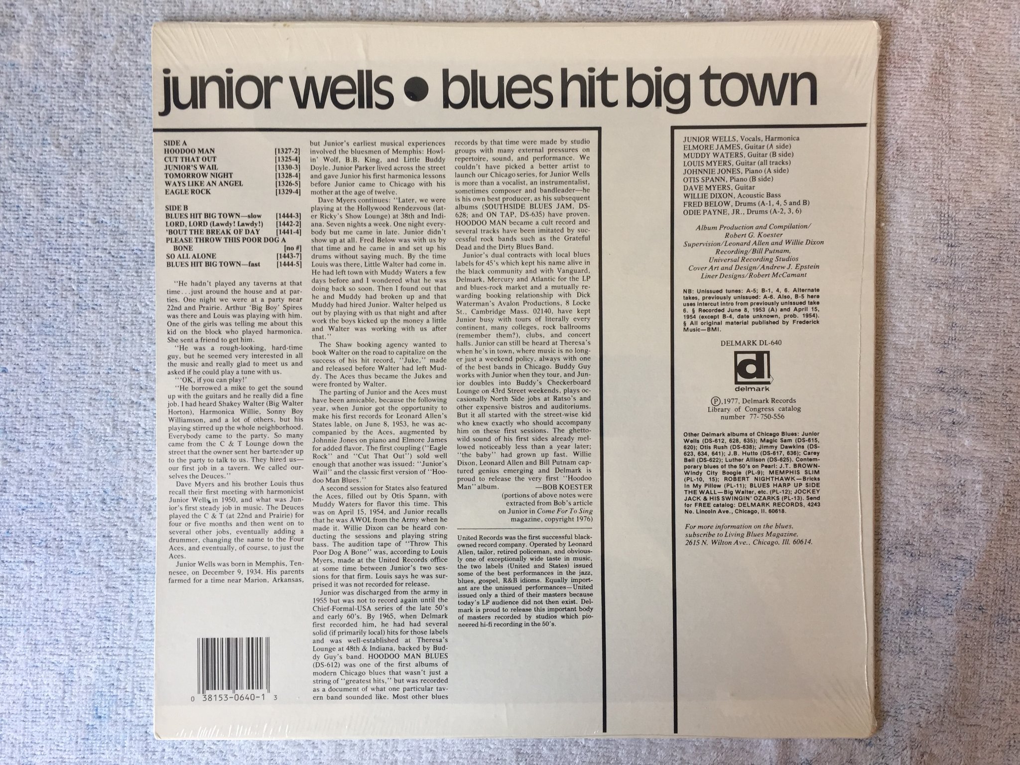 Omslagsbild för skivan JUNIOR WELLS blues hit big town LP -77 US DELMARK DL-640 Still sealed