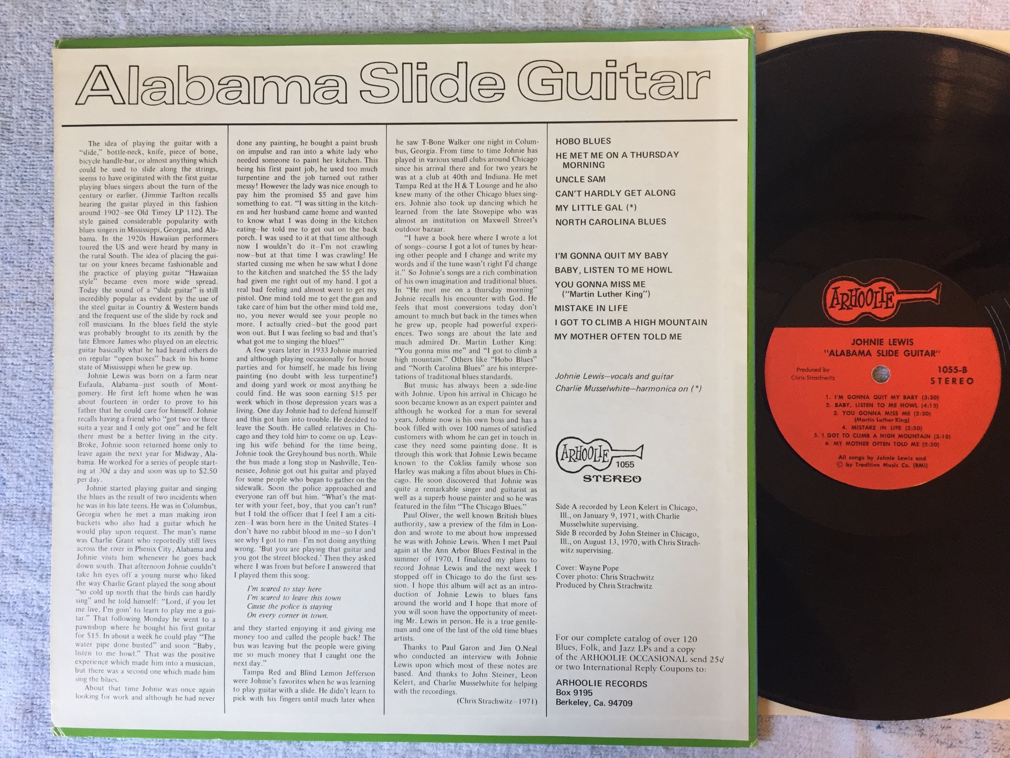 Omslagsbild för skivan JOHNIE LEWIS Alabama slide guitar LP US ARHOOLIE 1055