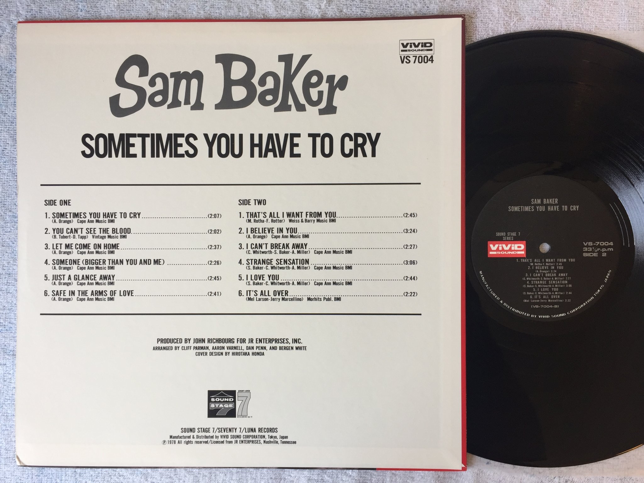 Omslagsbild för skivan SAM BAKER sometimes you have to cry LP -78 Japan VIVID SOUND VS 7004