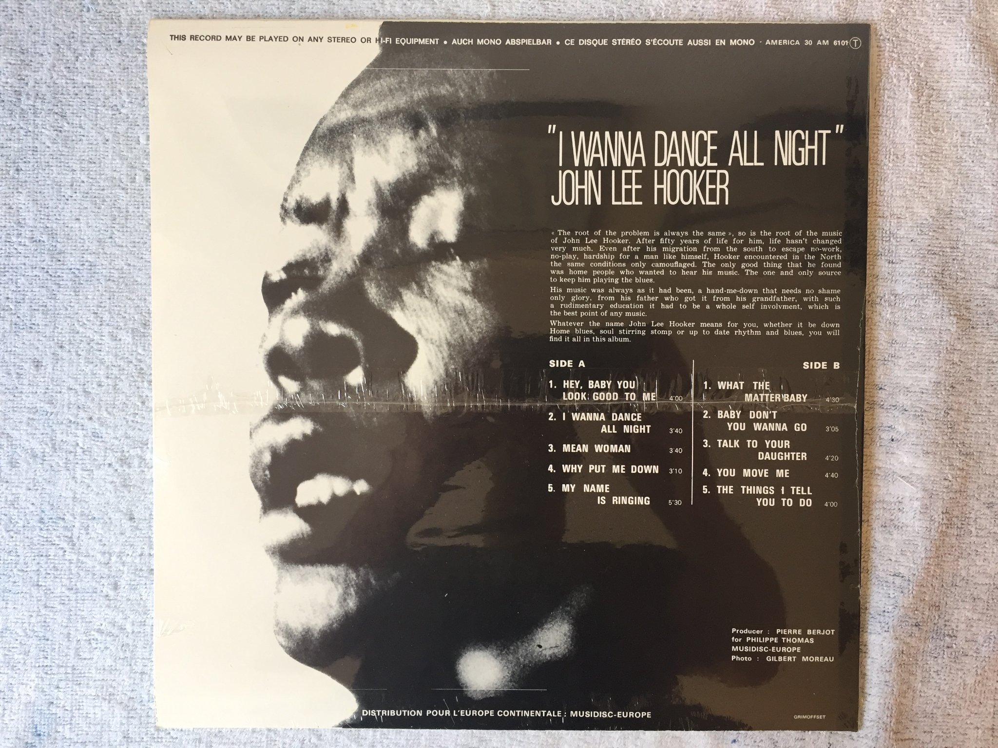 Omslagsbild för skivan JOHN LEE HOOKER I Wanna Dance All Night LP -77 Fra AMERICA 30 AM 6101