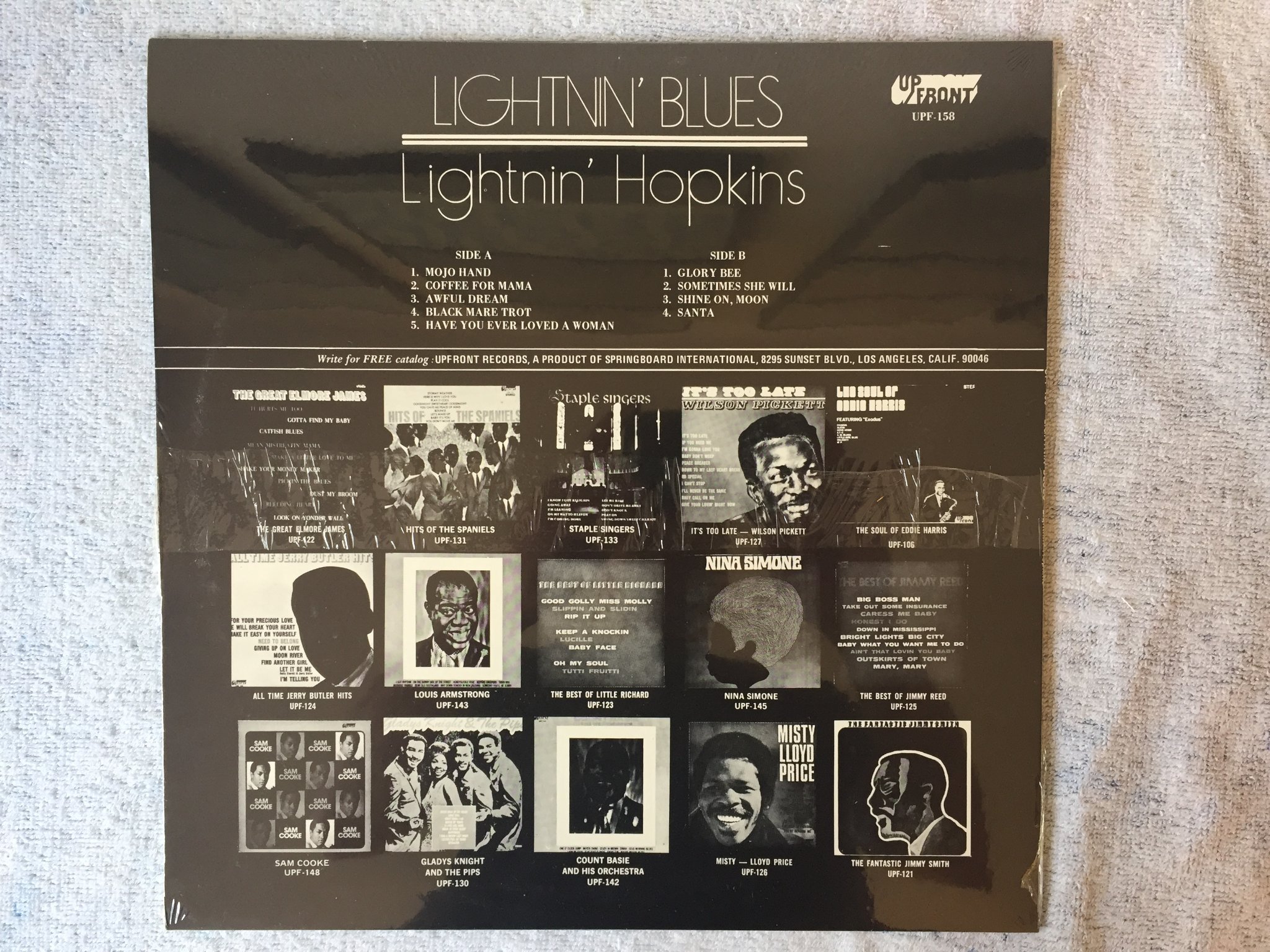 Omslagsbild för skivan LIGHTNIN' HOPKINS lightnin' blues LP US UP FRONT UPF-158 Still sealed
