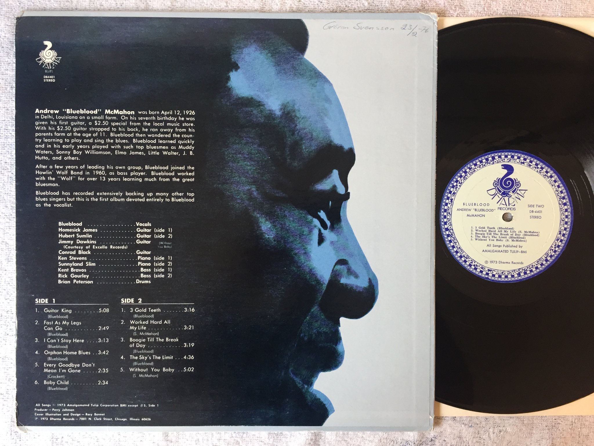 Omslagsbild för skivan ANDREW McMAHON blueblood LP -73 US DHARMA DB-4401