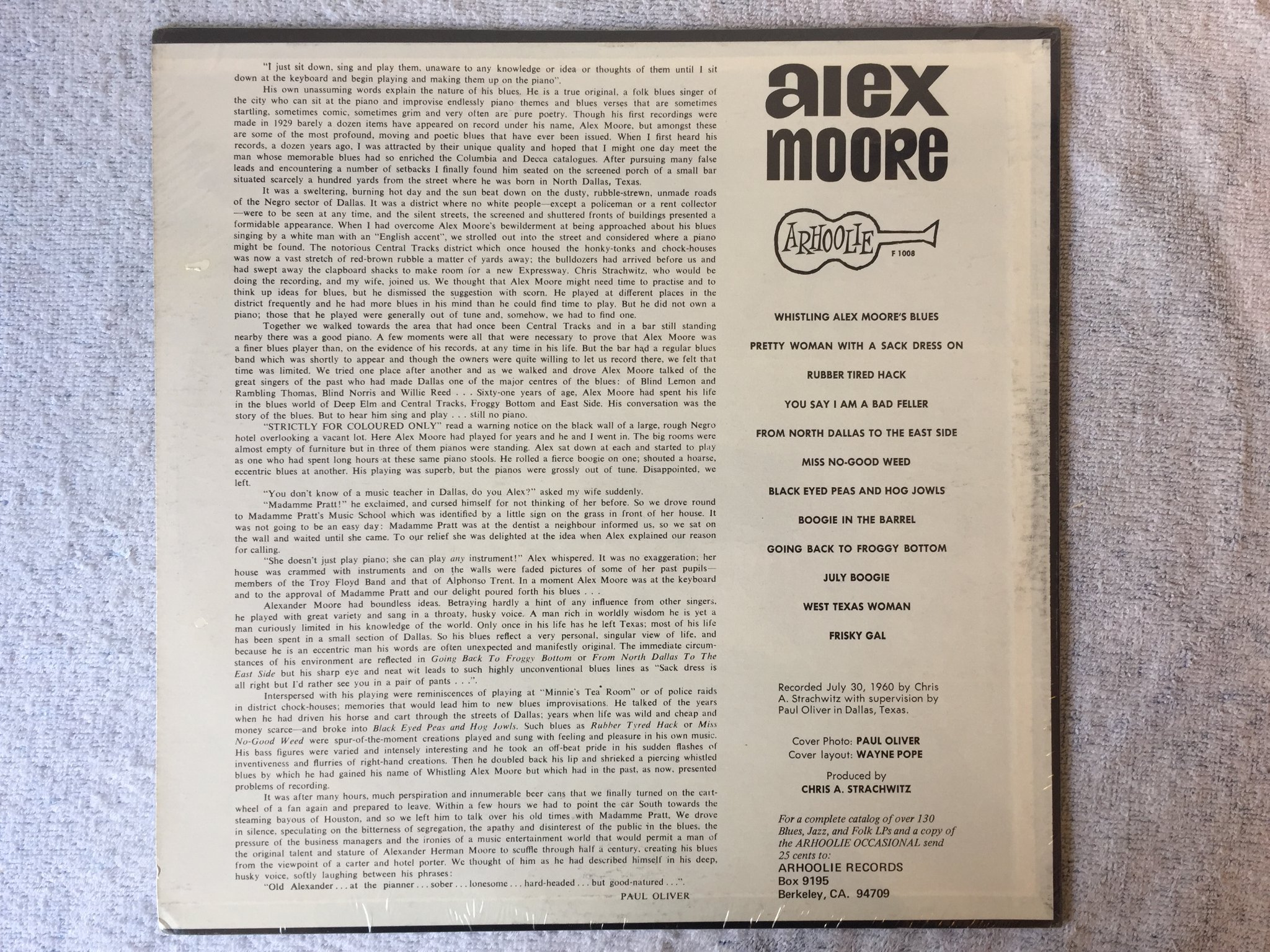 Omslagsbild för skivan ALEX MOORE s/t  LP US ARHOOLIE F 1008 still sealed