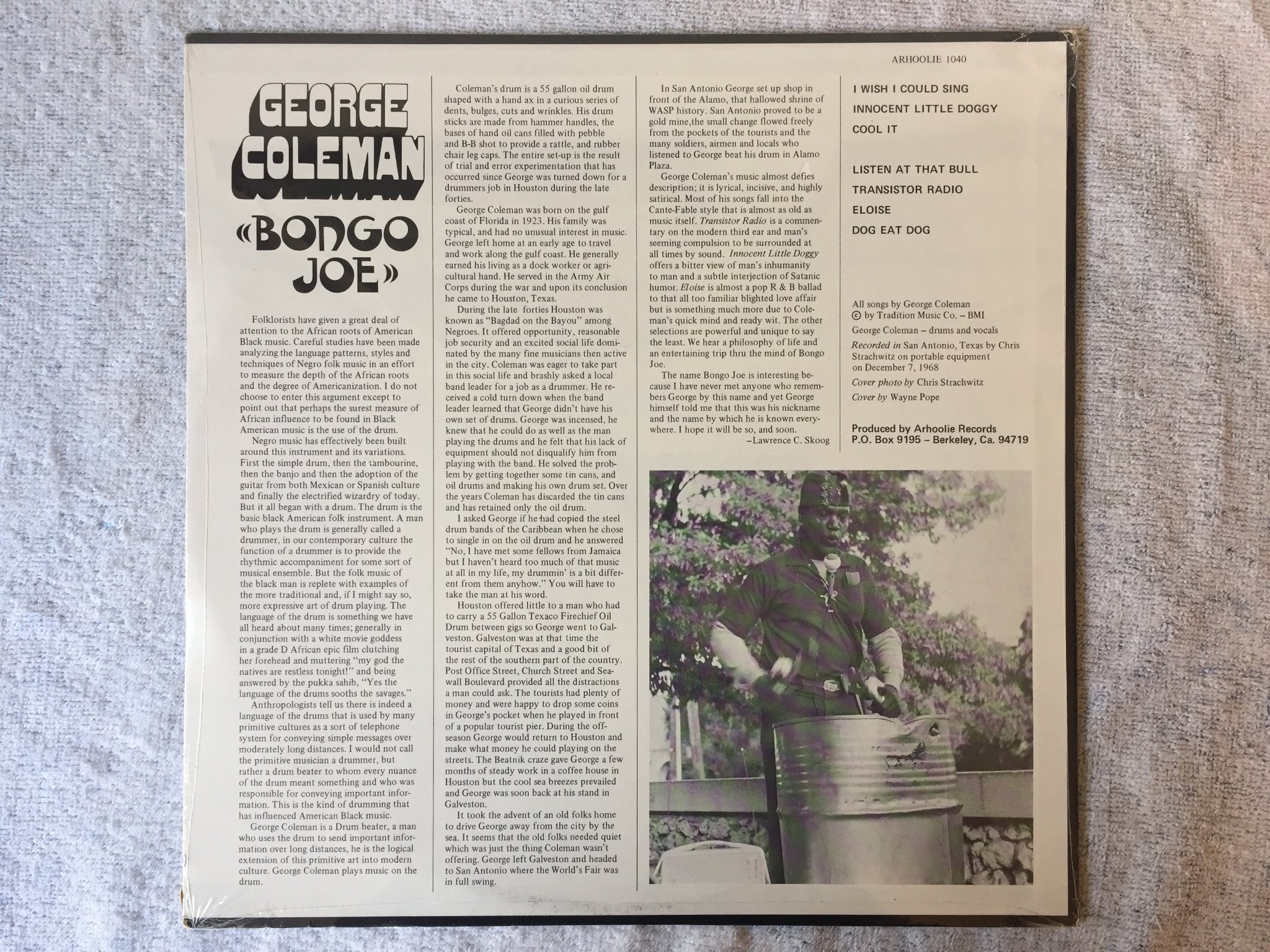 Omslagsbild för skivan GEORGE COLEMAN bongo Joe LP US ARHOOLIE 1040 still sealed