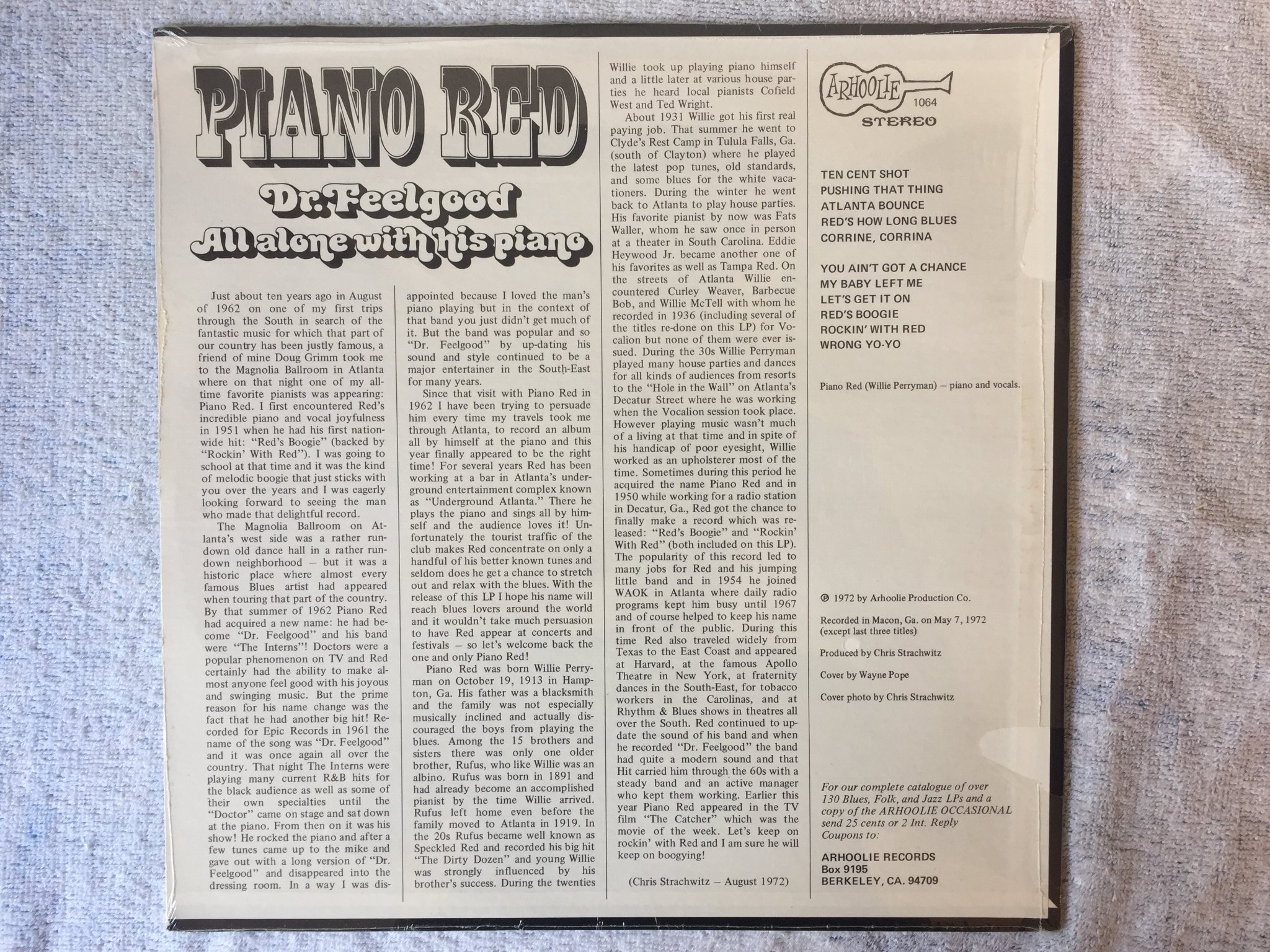 Omslagsbild för skivan DR FEELGOOD all alone with his piano LP US ARHOOLIE 1064 still sealed