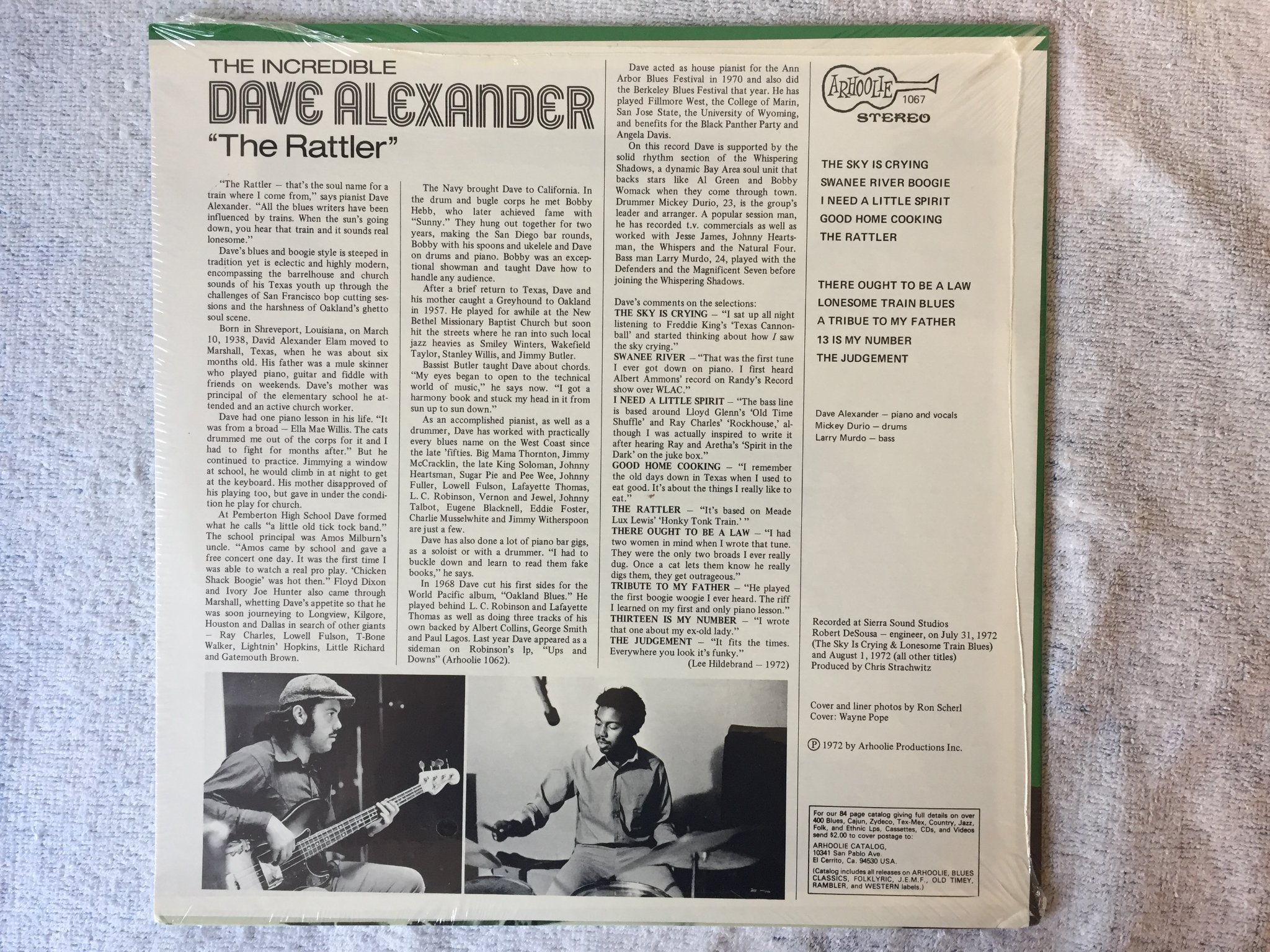Omslagsbild för skivan DAVE ALEXANDER the rattler LP -72 US ARHOOLIE 1067 still sealed
