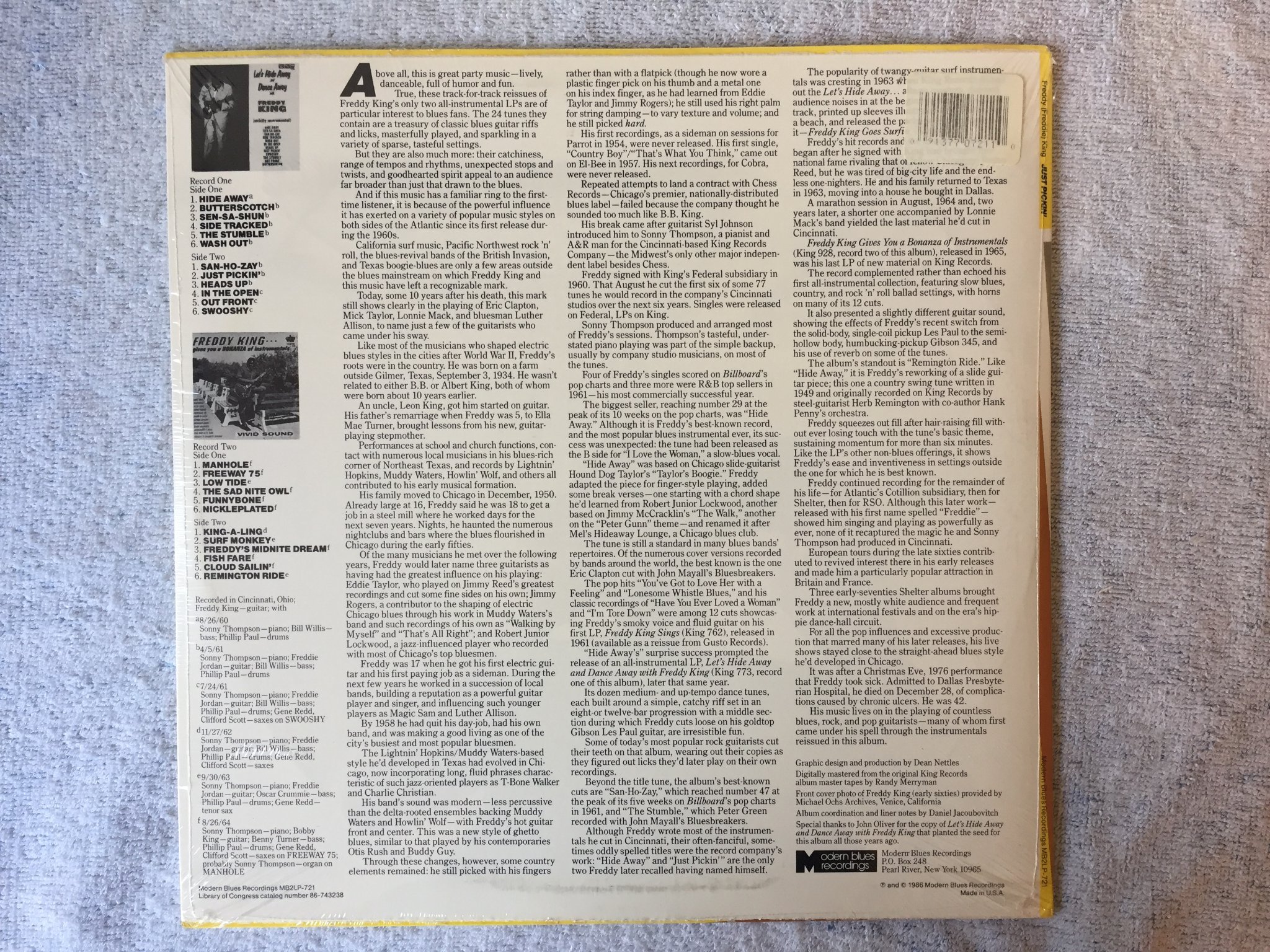 Omslagsbild för skivan FREDDY KING just pickin' 2xLP -86 US MODERN BLUES MB2LP-721 still sealed