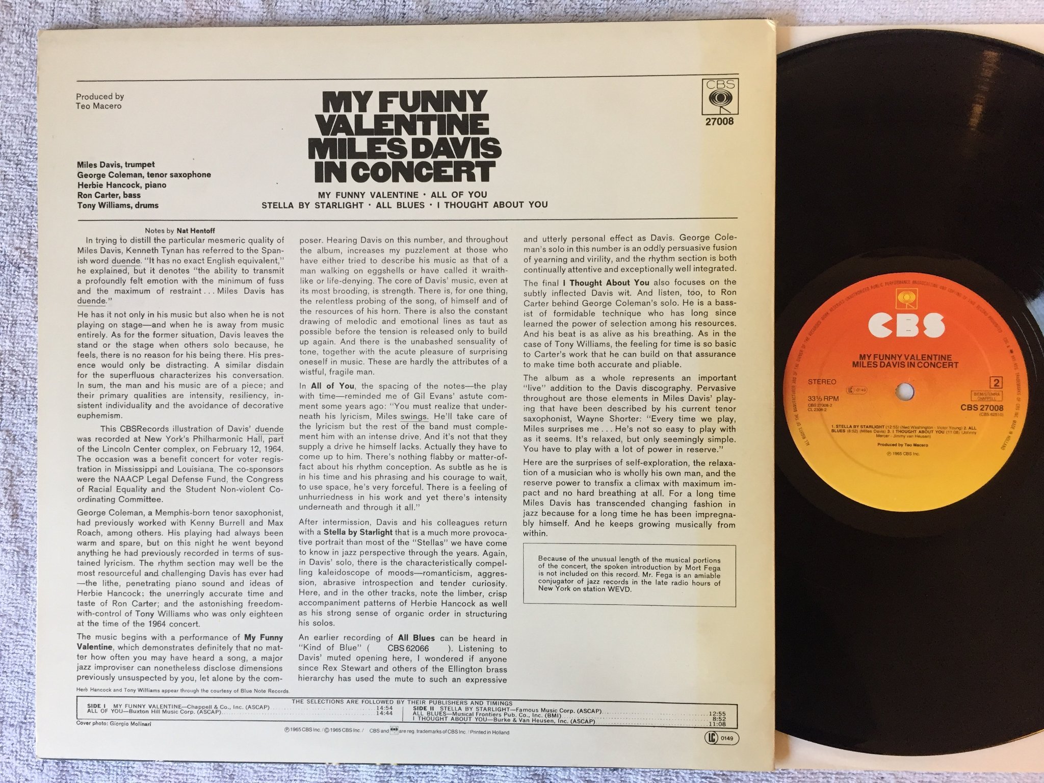 Omslagsbild för skivan MILES DAVIS my funny valentine LP -85 Hol CBS 27008