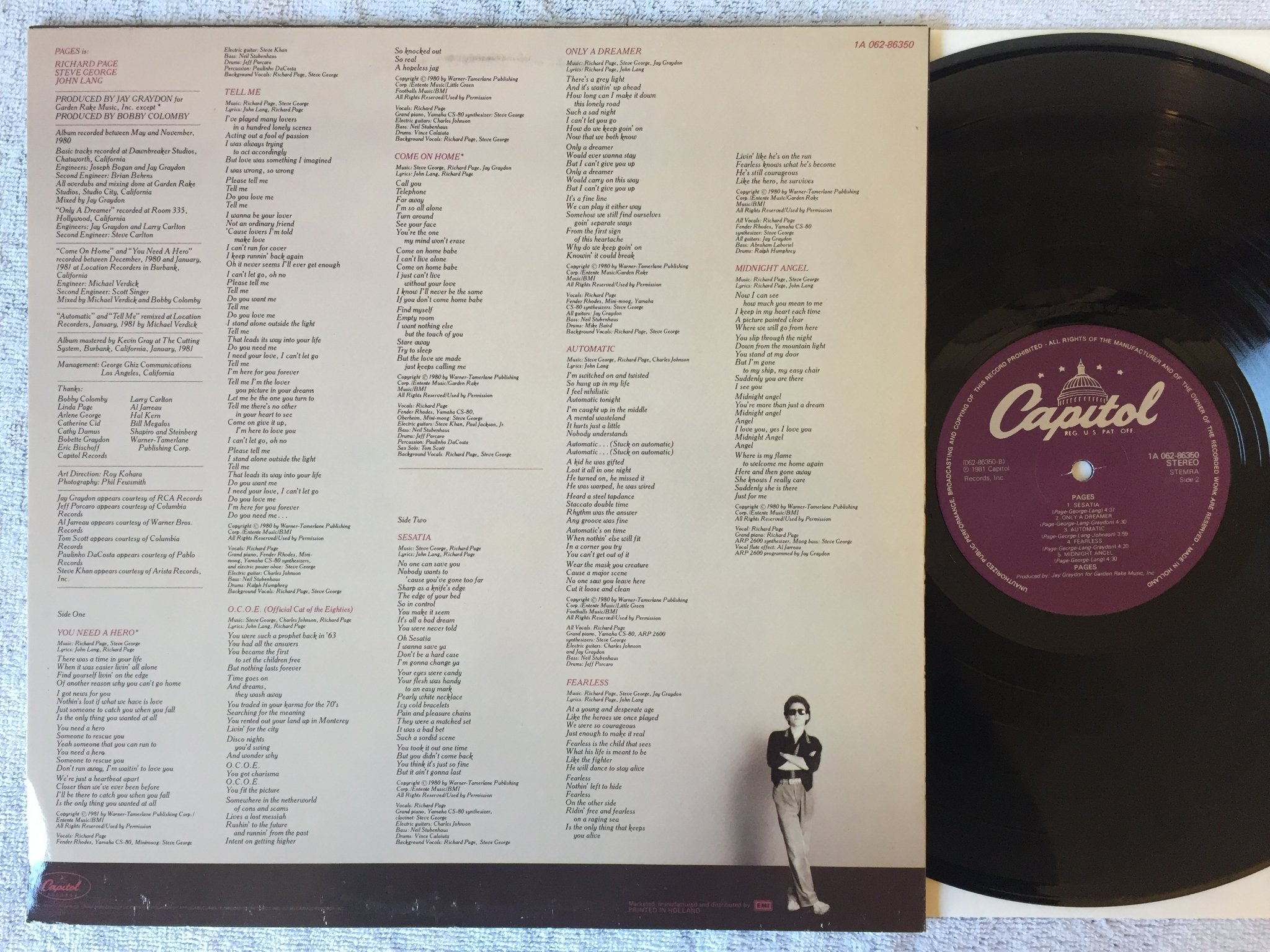 Omslagsbild för skivan PAGES s/t LP -81 Hol CAPITOL 1A 062-862-86350