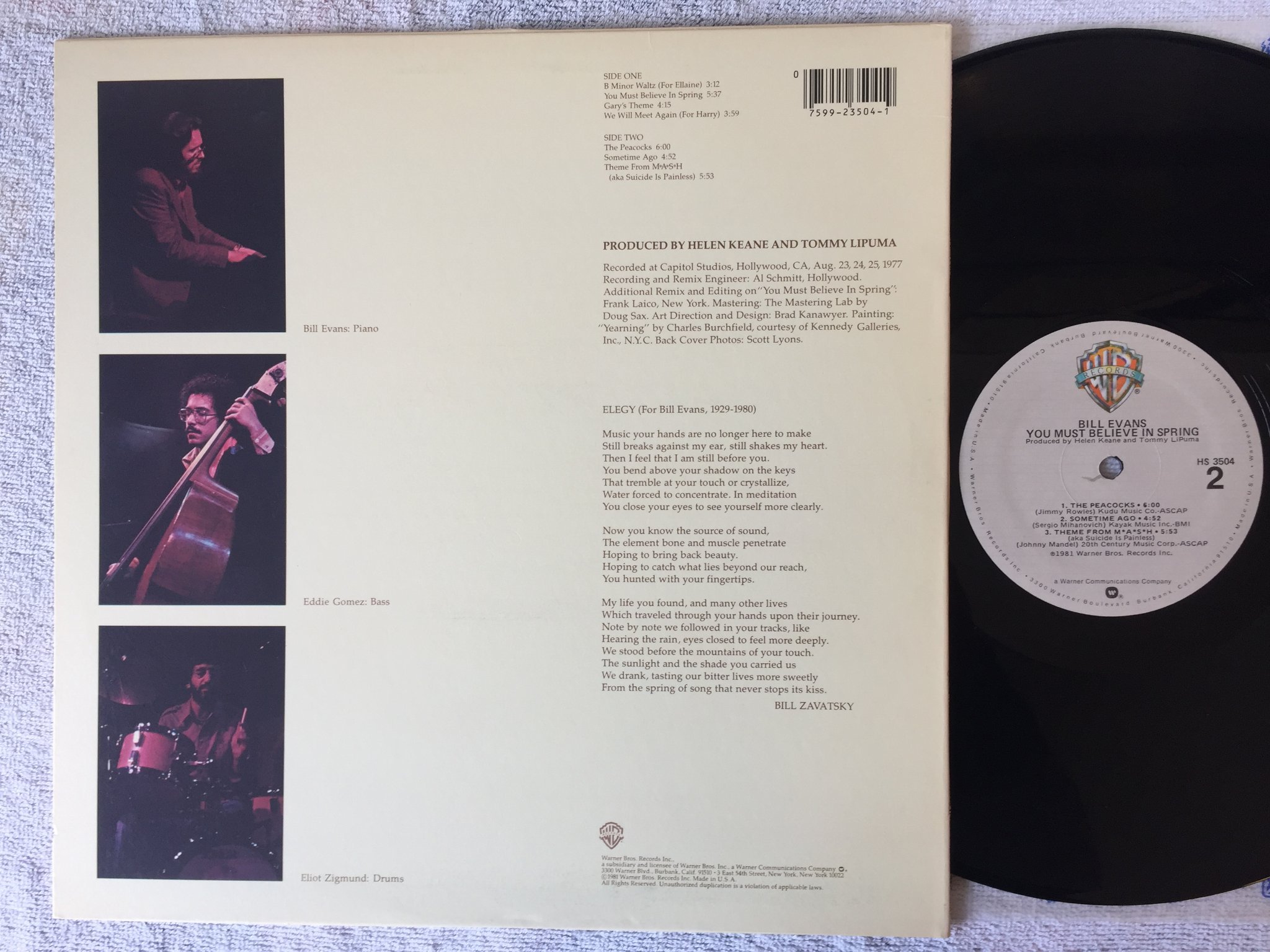 Omslagsbild för skivan BILL EVANS you must believe in spring LP -81 US WARNER BROS HS 3504