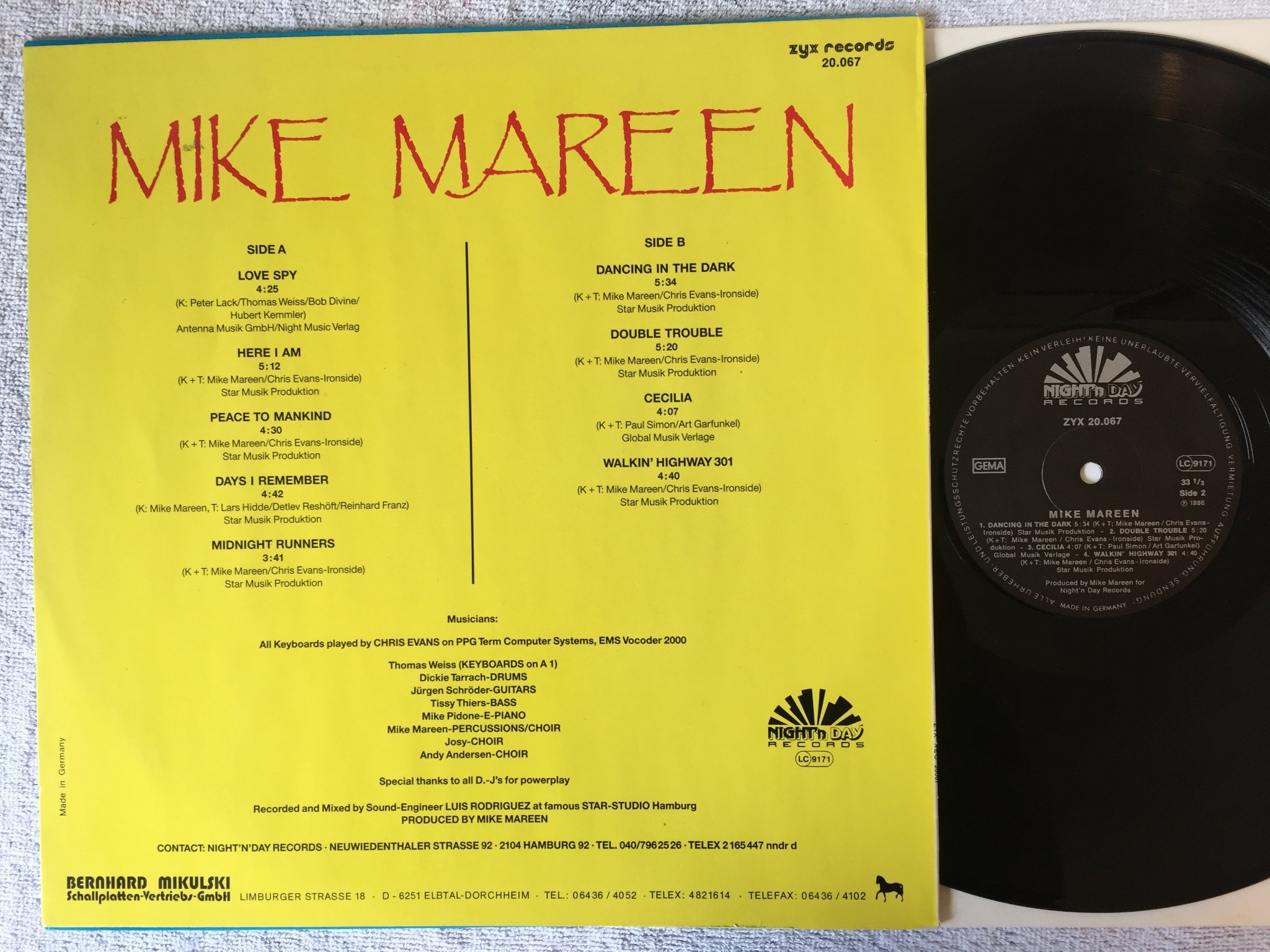 Omslagsbild för skivan MIKE MAREEN dance control LP -86 Ger NIGHT N DAY ZYX 20067 italo disco