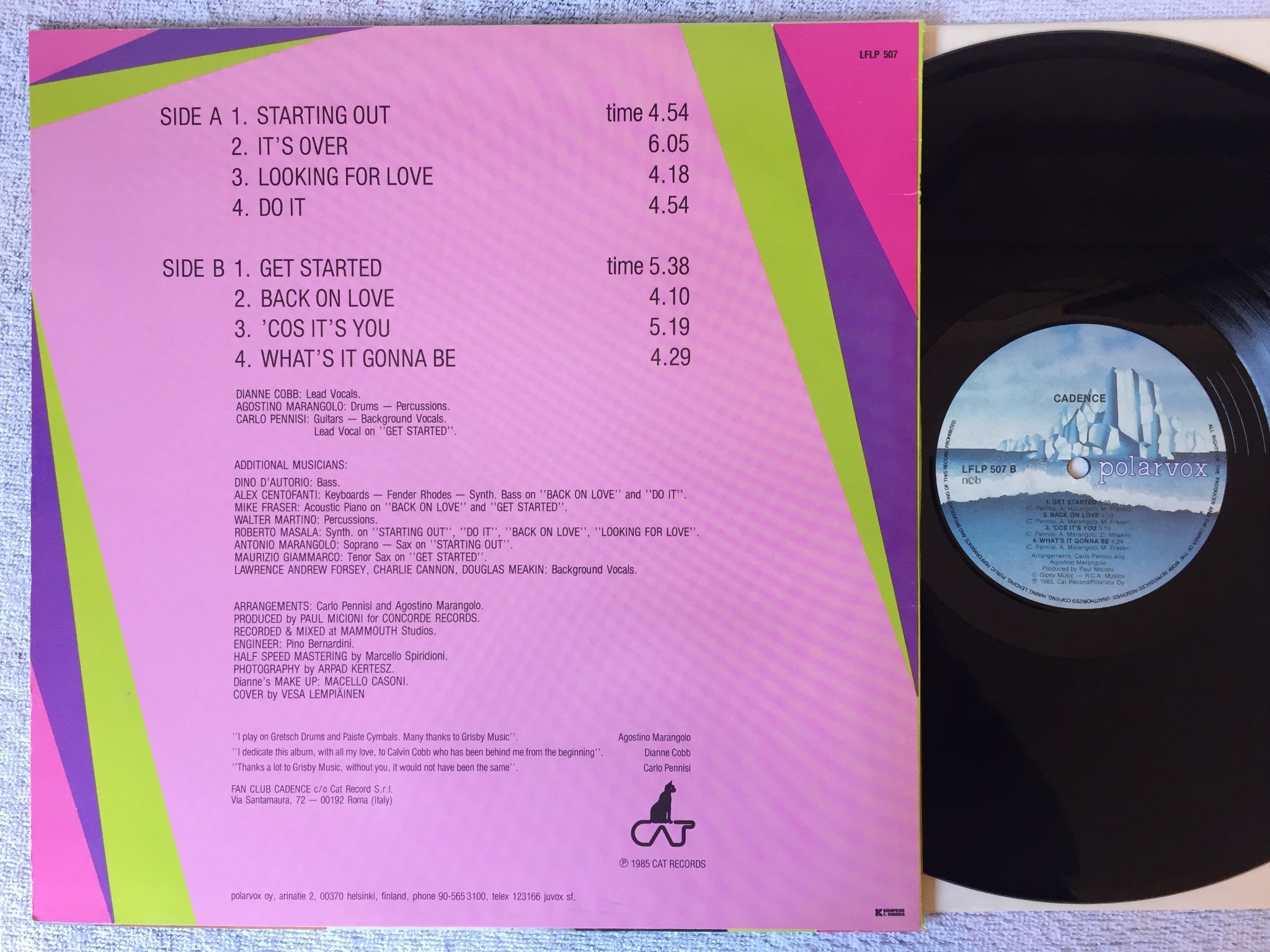 Omslagsbild för skivan CADENCE s/t LP -85 POLARVOX LFLP 507 italo disco