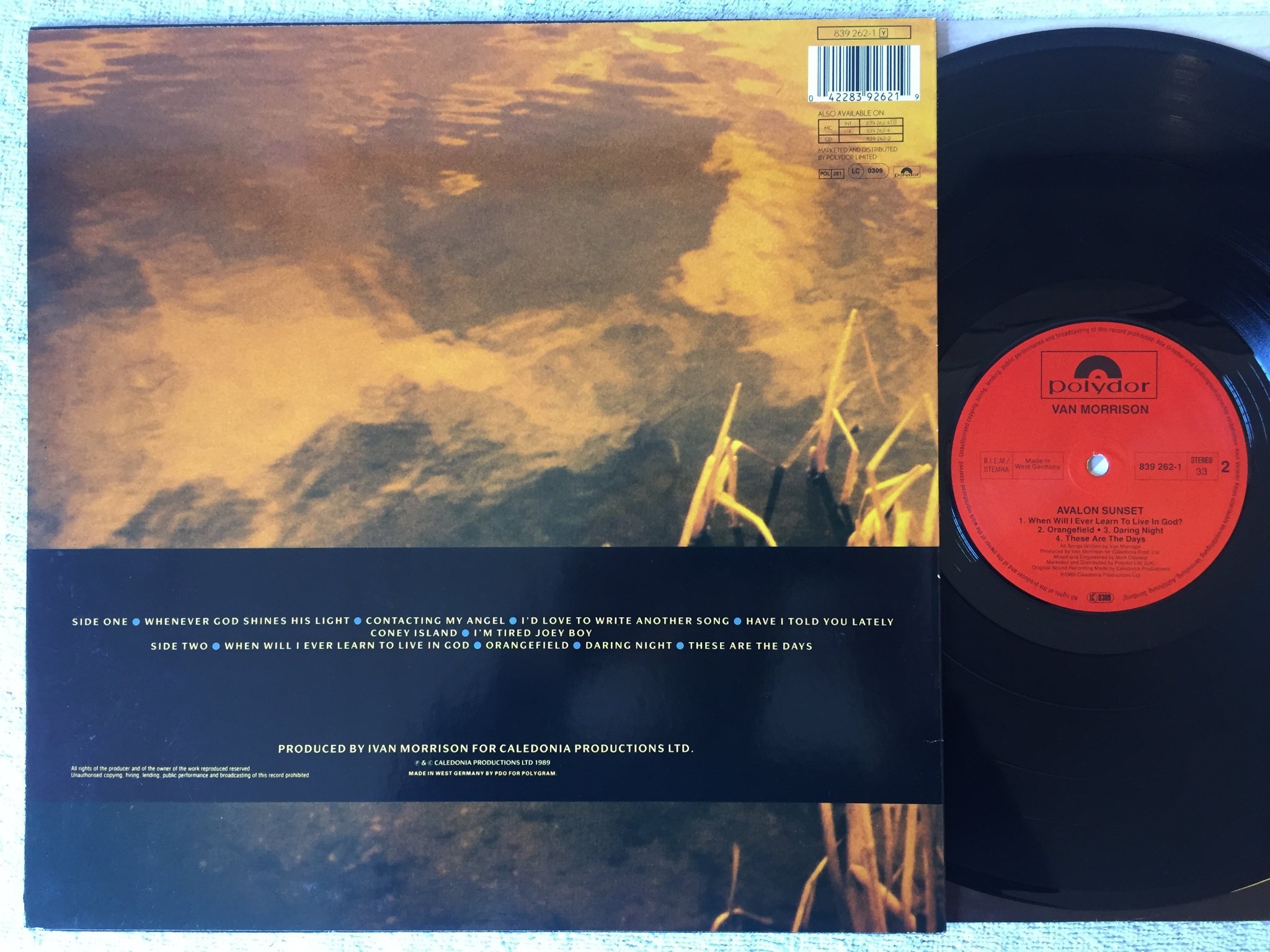 Omslagsbild för skivan VAN MORRISON Avalon sunset LP Ger POLYDOR 839262-1
