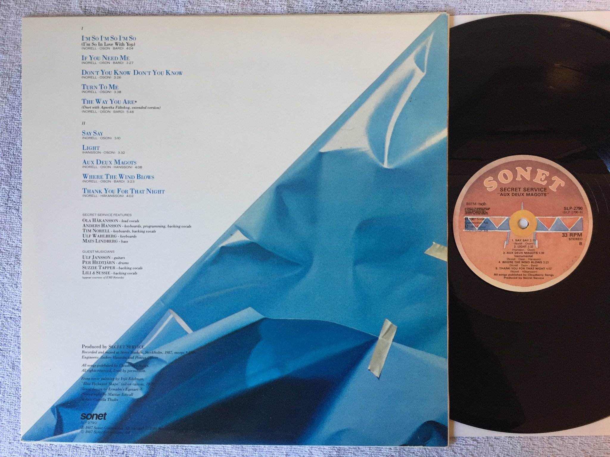 Omslagsbild för skivan SECRET SERVICE aux deux magots LP -87 Swe SONET SLP-2790 ITALO DISCO