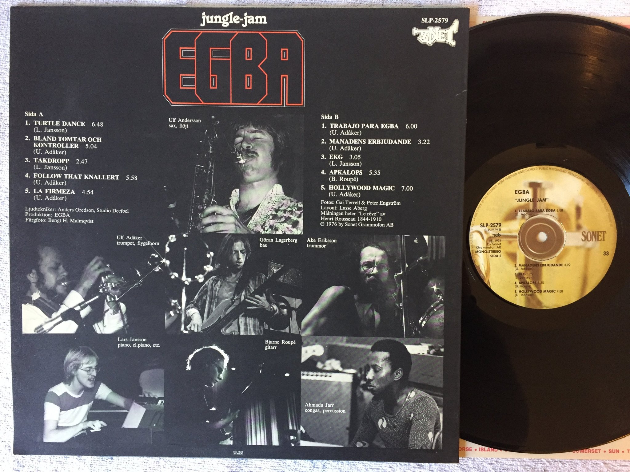 Omslagsbild för skivan EGBA jungle jam LP -76 Swe SONET SLP 2579