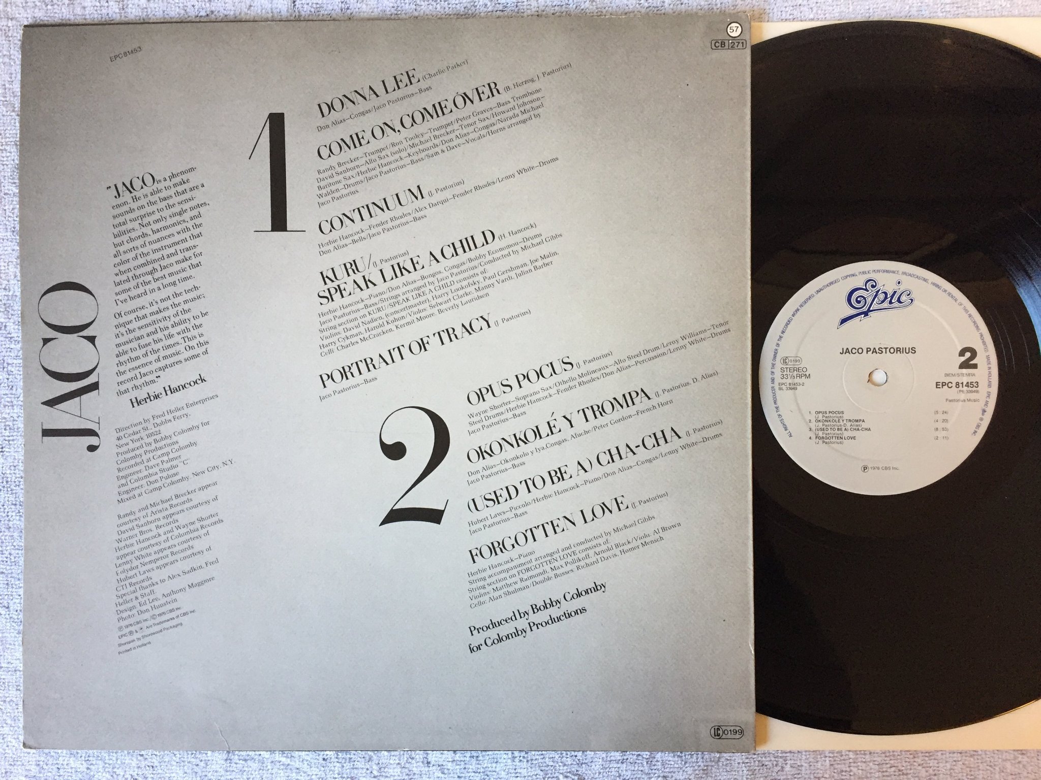 Omslagsbild för skivan JACO PASTORIUS s/t LP -76 Hol EPIC EPC 81453 top copy!
