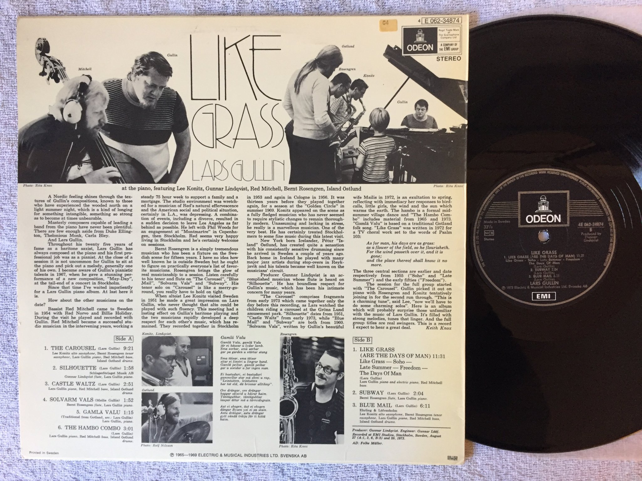 Omslagsbild för skivan LARS GULLIN like grass LP -73 Swe ODEON 4E 062-34874