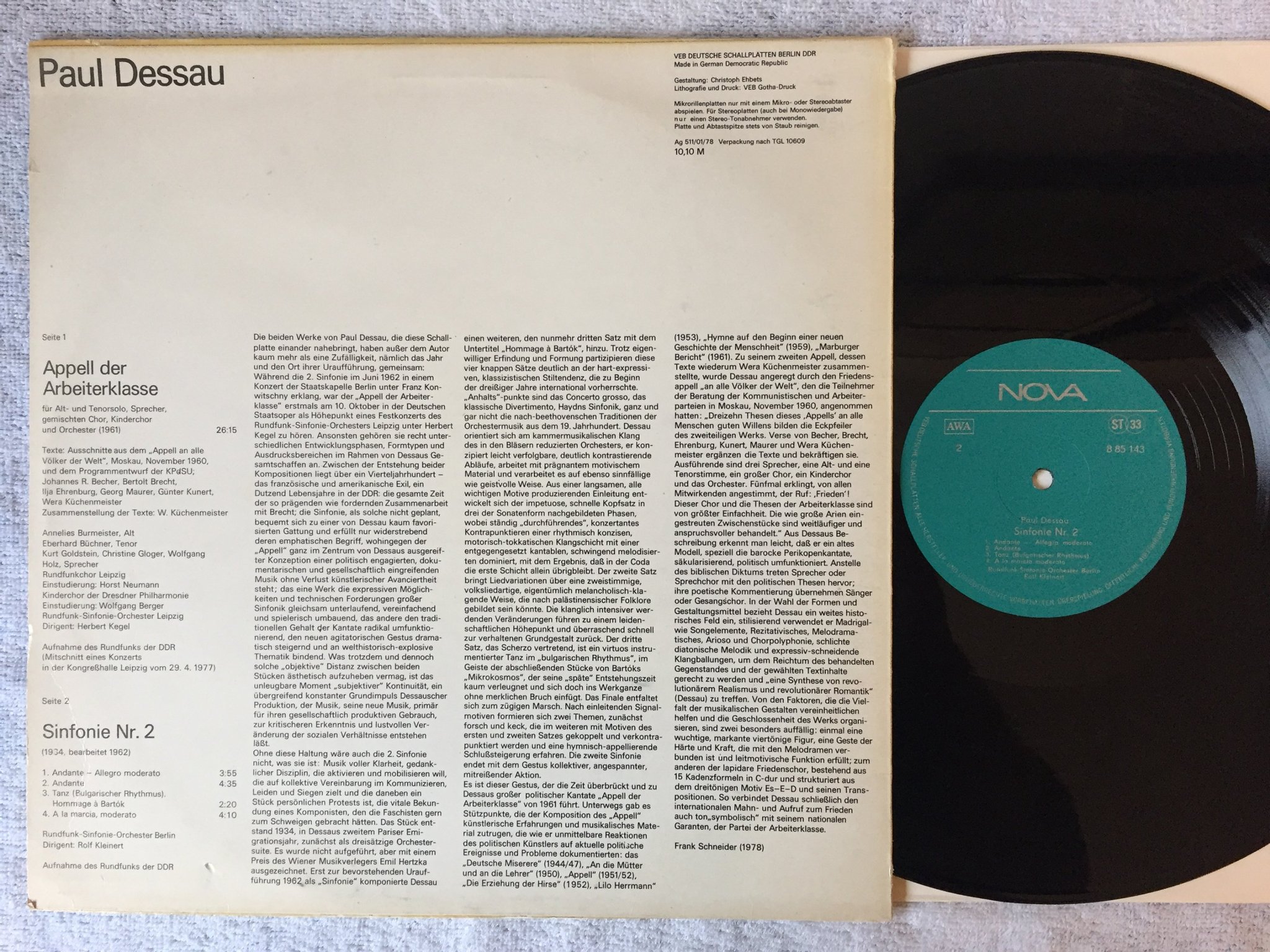 Omslagsbild för skivan PAUL DESSAU appell der Arbeiterklasse LP -78 GDR NOVA 885143 classical