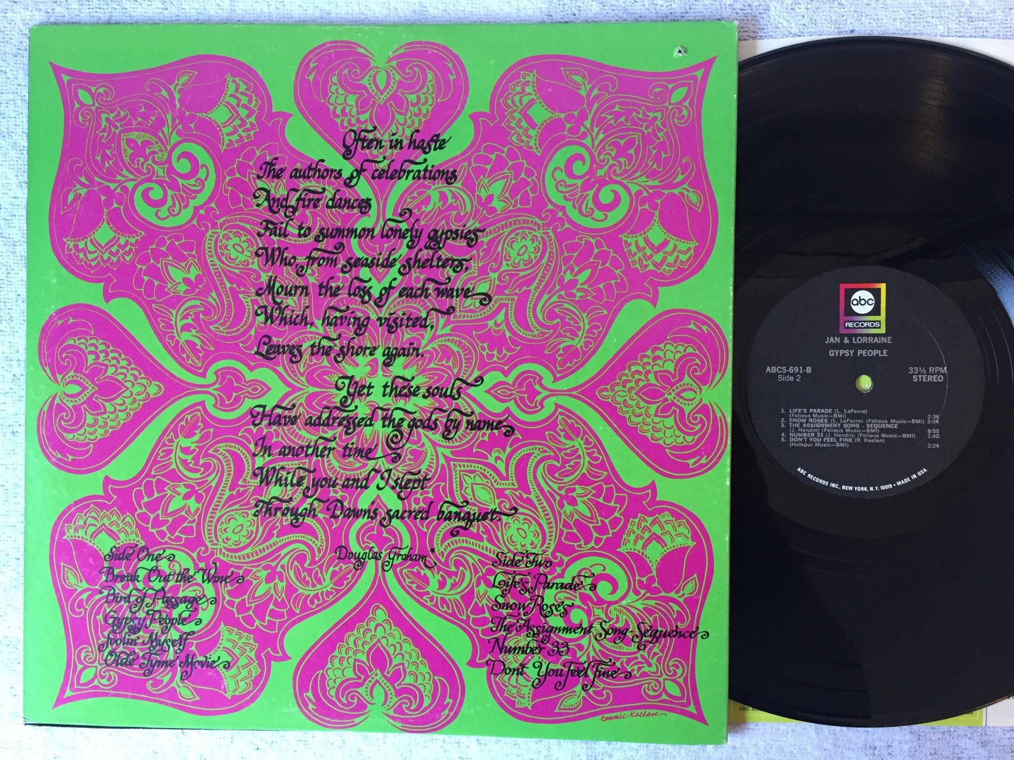 Omslagsbild för skivan JAN & LORRAINE gypsy people LP -69 US ABC ABCS-691 rare psych / folk rock