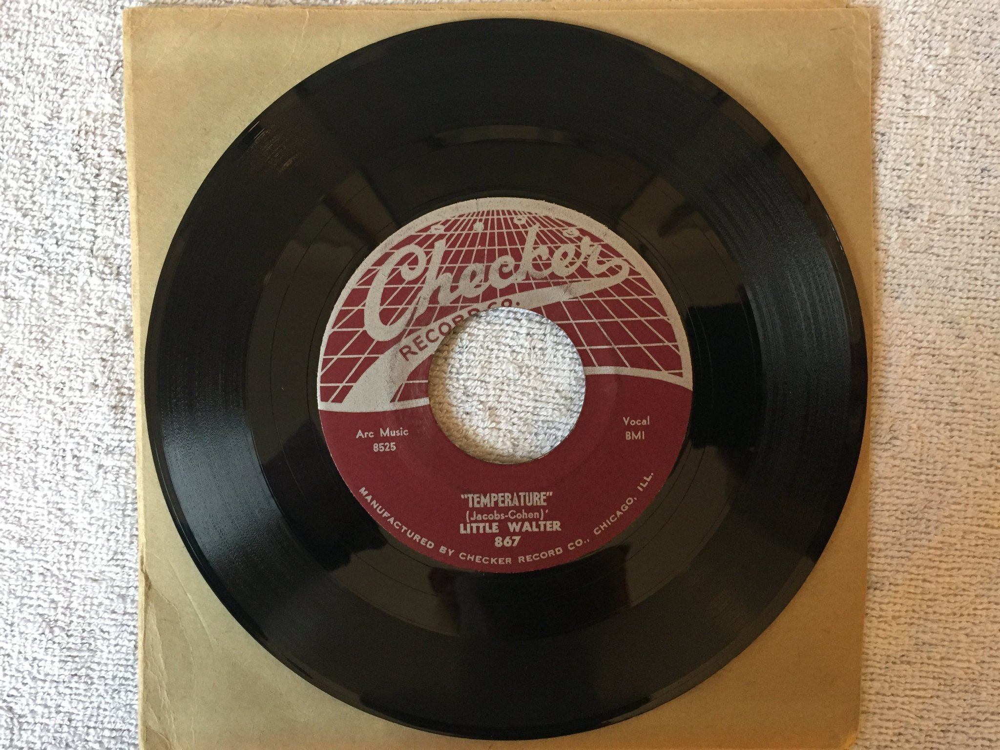 Omslagsbild för skivan LITTLE WALTER Boom, Boom Out Goes The Lights 7"single -57 US CHECKER 867 blues 