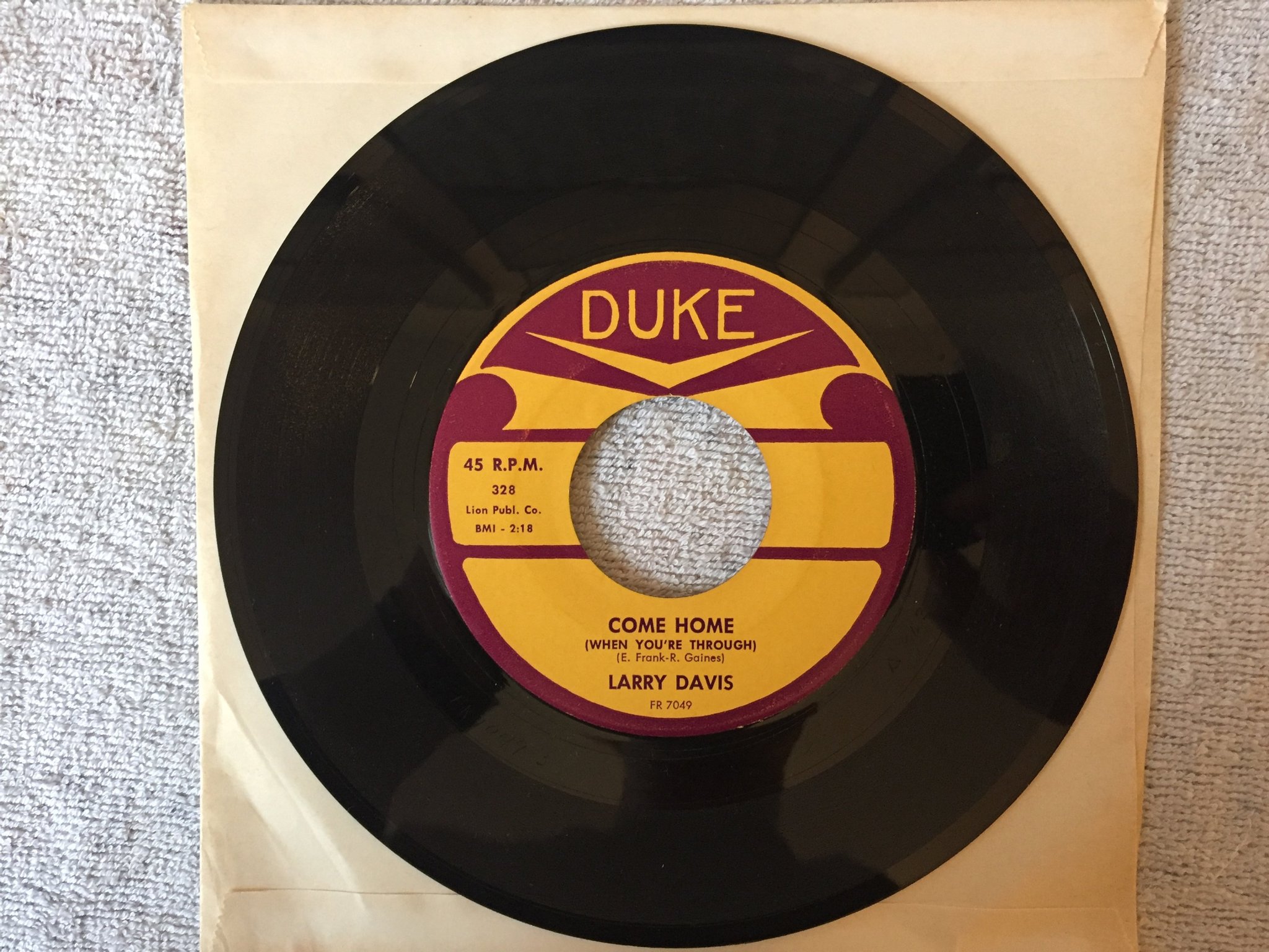 Omslagsbild för skivan LARRY DAVIS will she come home 7"single -60 US DUKE 328 soul / blues RARE!