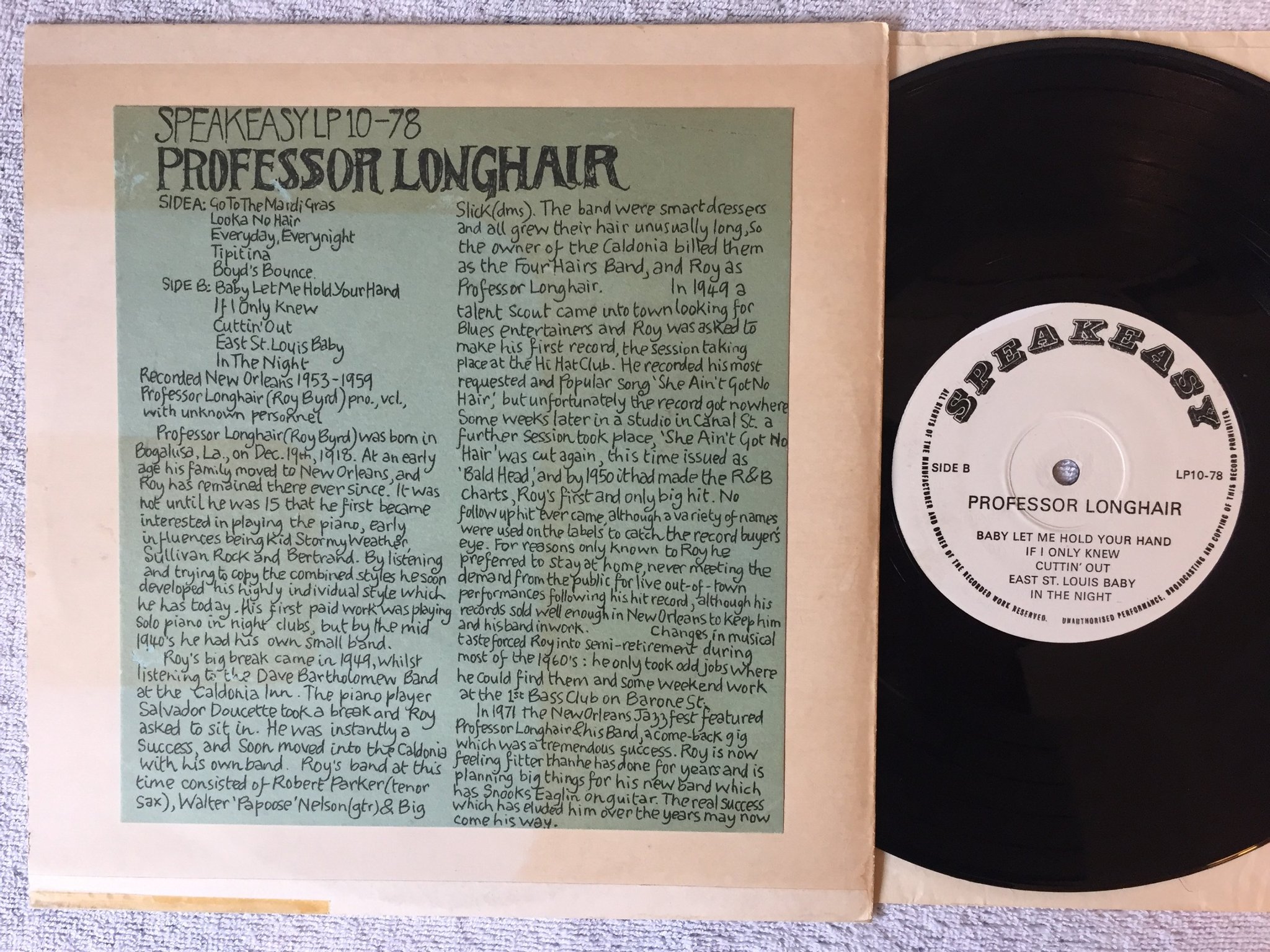 Omslagsbild för skivan PROFESSOR LONGHAIR new Orleans: 88 10"LP -72 US SPEAKEASY LP 10-78 mega rare 