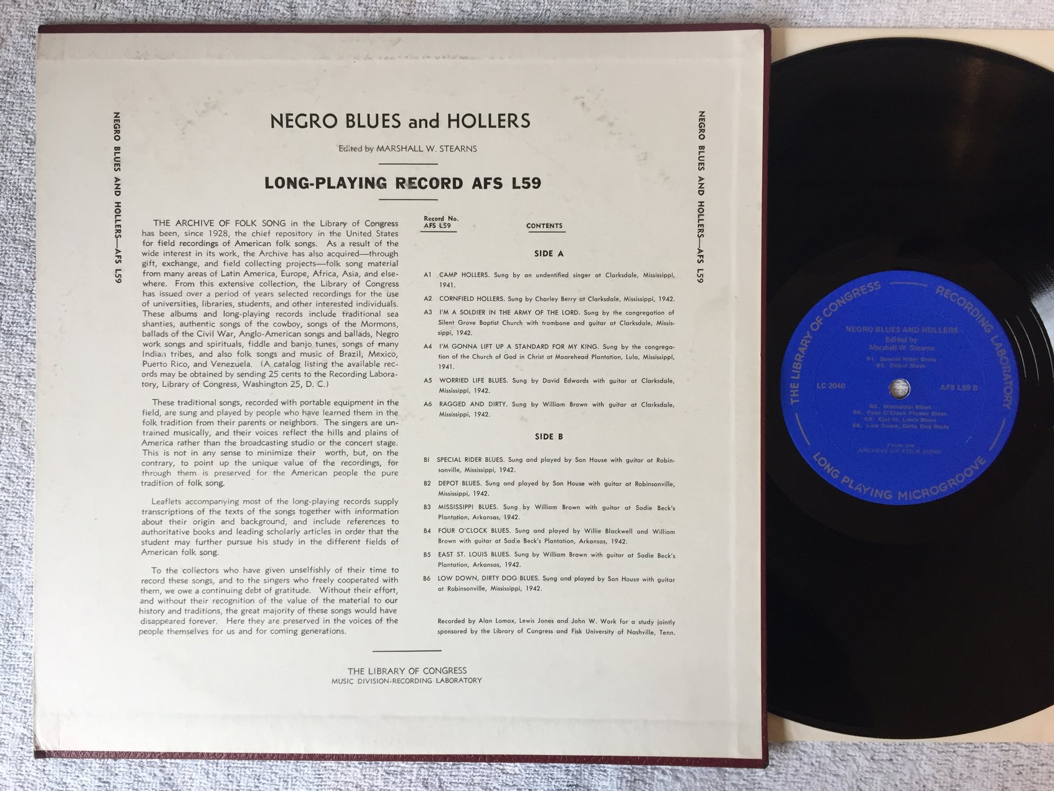 Omslagsbild för skivan V/A Negro Blues And Hollers From The Archives Of Folk Song LP US AFS L59 blues 