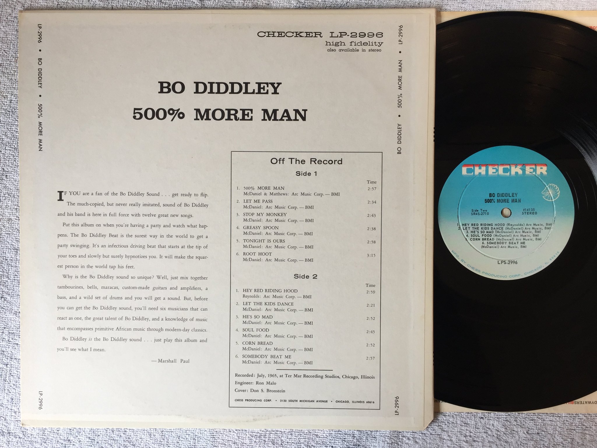 Omslagsbild för skivan BO DIDDLEY 500% more man LP US CHECKER LPS-2996 deep groove 