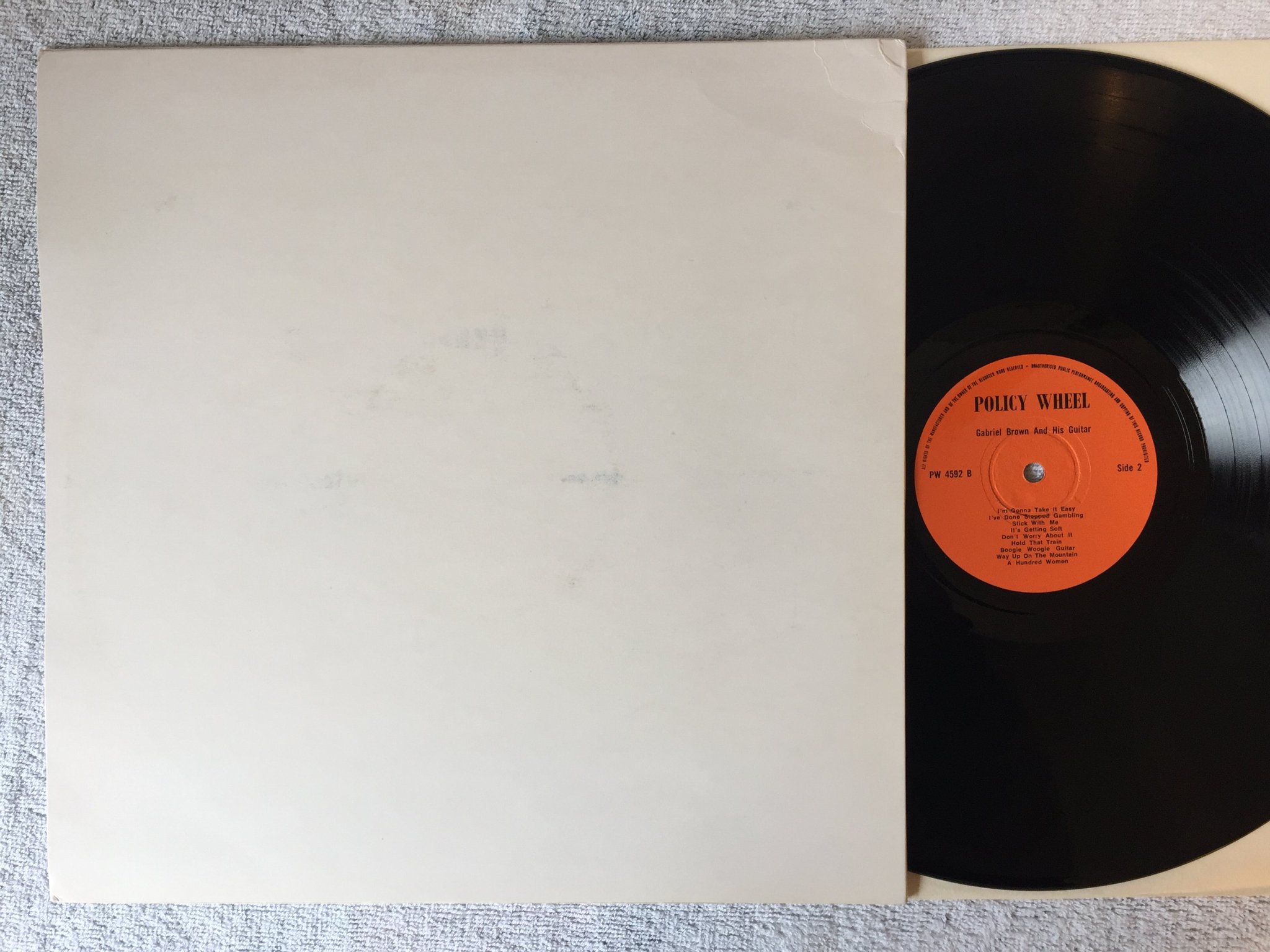 Omslagsbild för skivan GABRIEL BROWN & HIS GUITAR LP -76 UK POLICY WHEEL PW 4592 blues