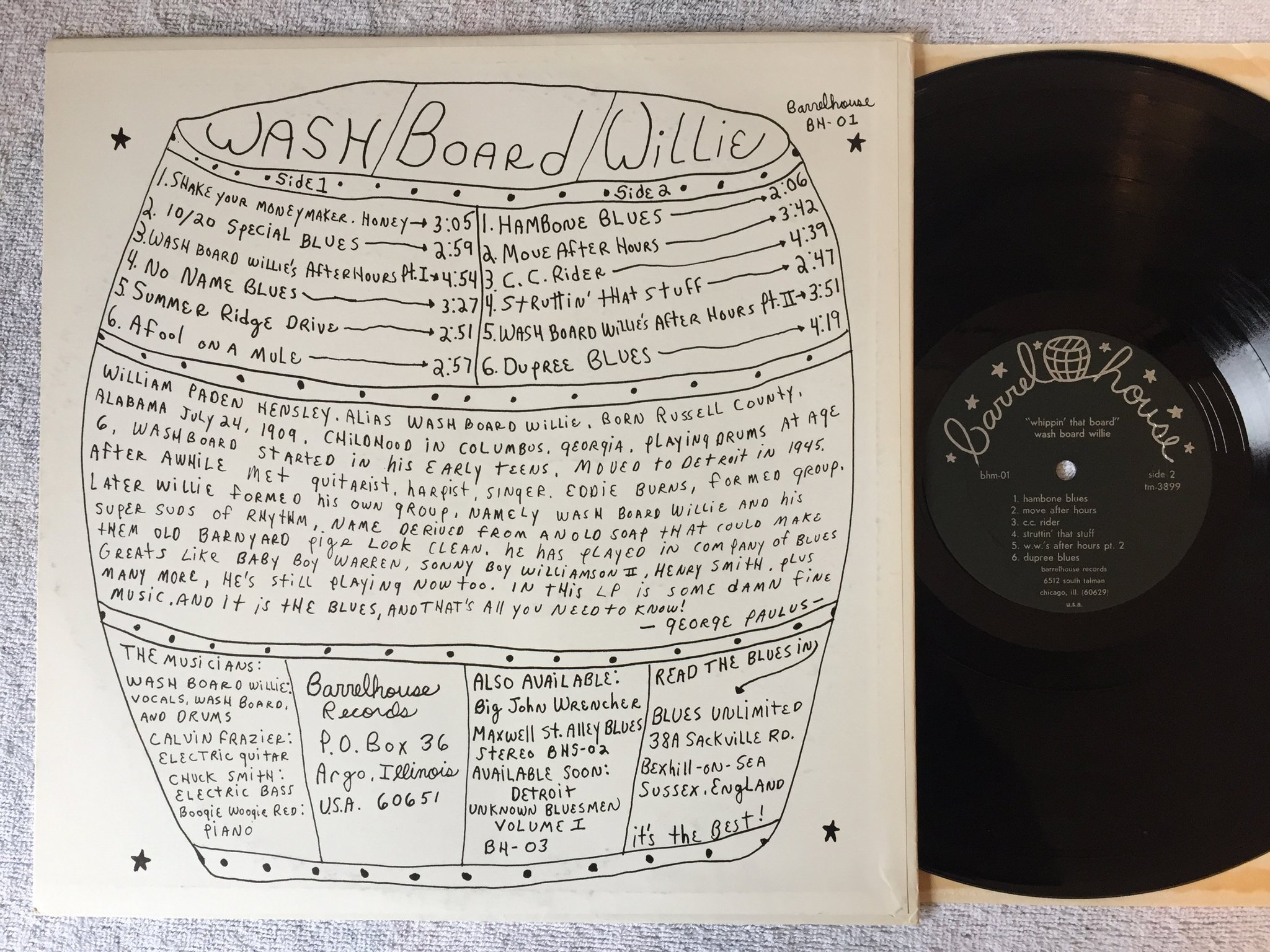 Omslagsbild för skivan WASHBOARD WILLIE whippin that board LP -69 US BARRELHOUSE BH-01 rare blues