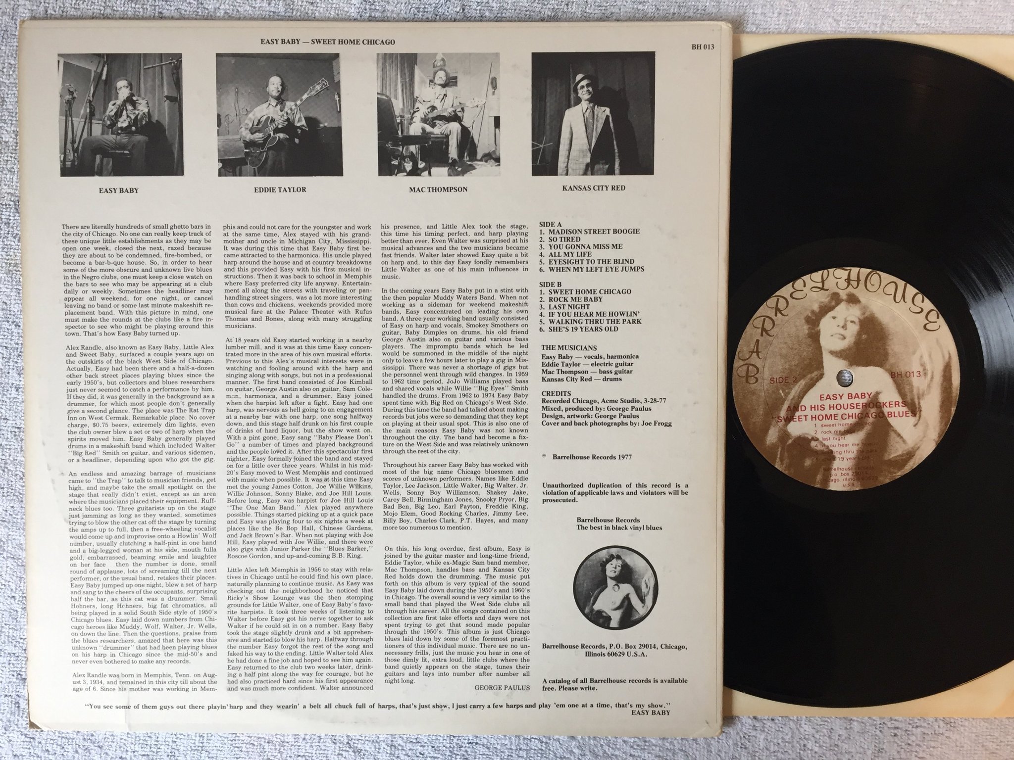 Omslagsbild för skivan EASY BABY & HIS HOUSEROCKERS Sweet Home Chicago Blues LP -77 US BARRELHOUSE BH 0