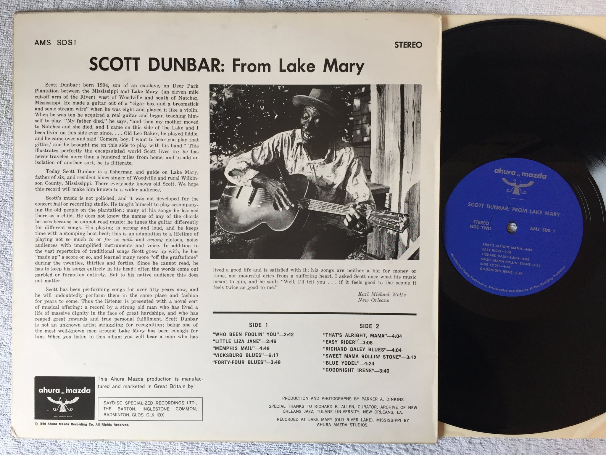 Omslagsbild för skivan SCOTT DUNBAR from lake mary LP -70 UK AHURA MAZDA AMS SDS 1 blues