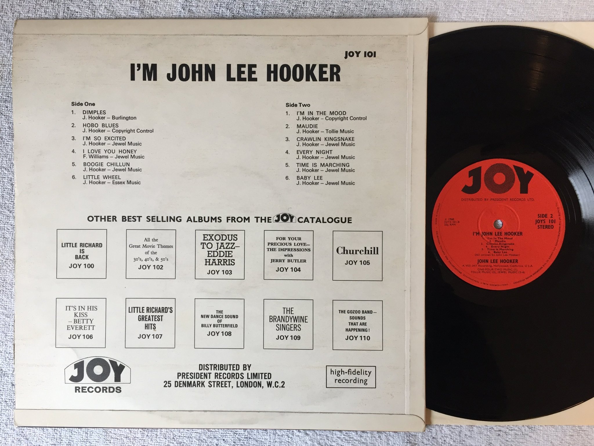 Omslagsbild för skivan JOHN LEE HOOKER I'm... LP -68 UK JOY JOYS-101 blues 