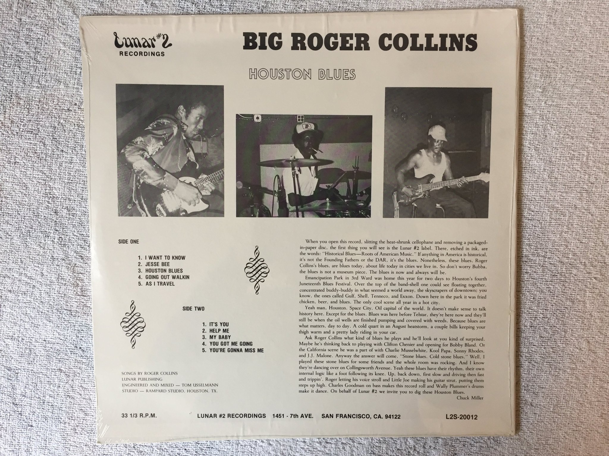 Omslagsbild för skivan BIG ROGER COLLINS Houston blues LP US LUNAR L2S-20012 Still sealed 