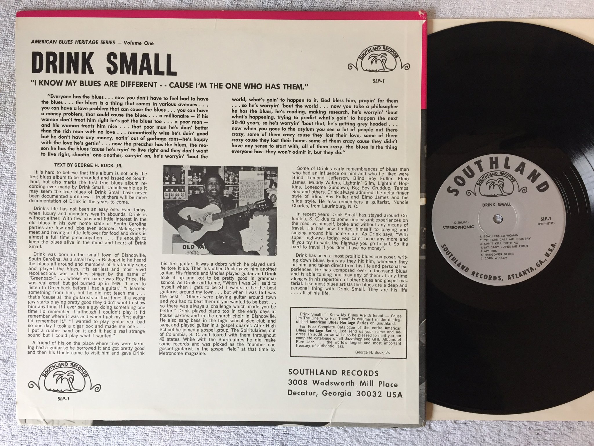 Omslagsbild för skivan DRINK SMALL I know my blues are different... LP -72 US SOUTHLAND SLP-1 
