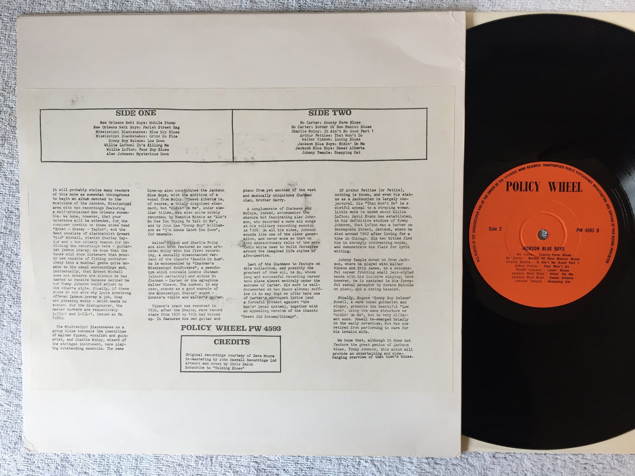 Omslagsbild för skivan V/A JACKSON BLUE BOYS  LP -77 UK POLICY WHEEL PW 4593 blues RARE!  