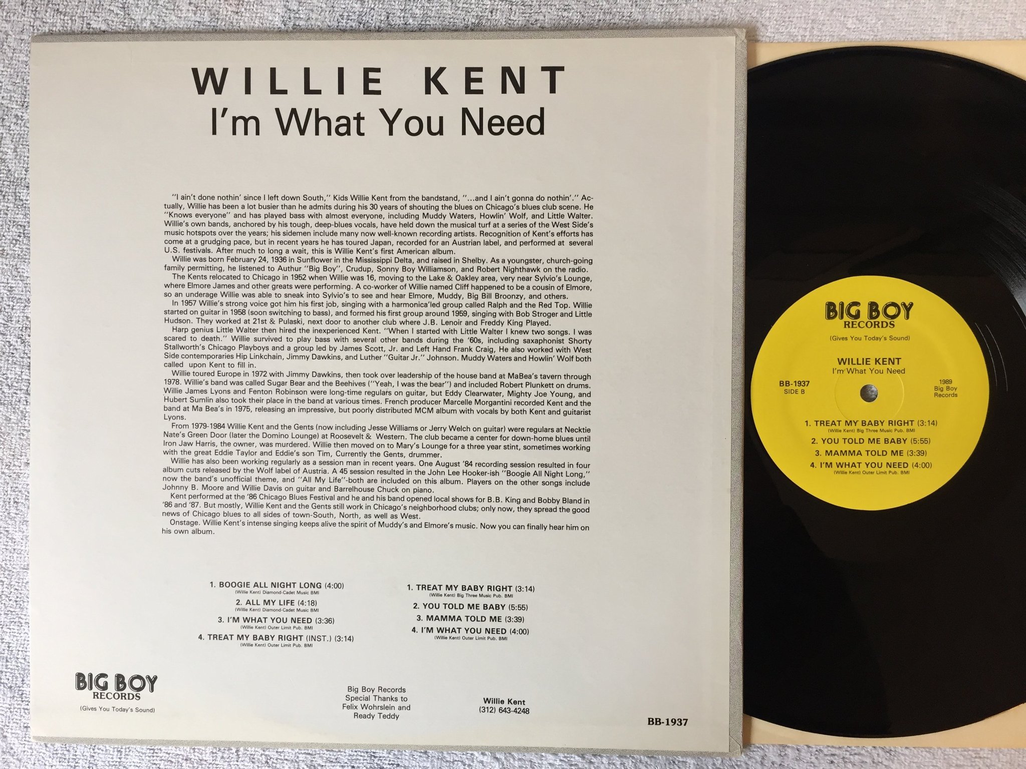 Omslagsbild för skivan WILLIE KENT I'm what you need LP -89 US BIG BOY BB-1937 blues