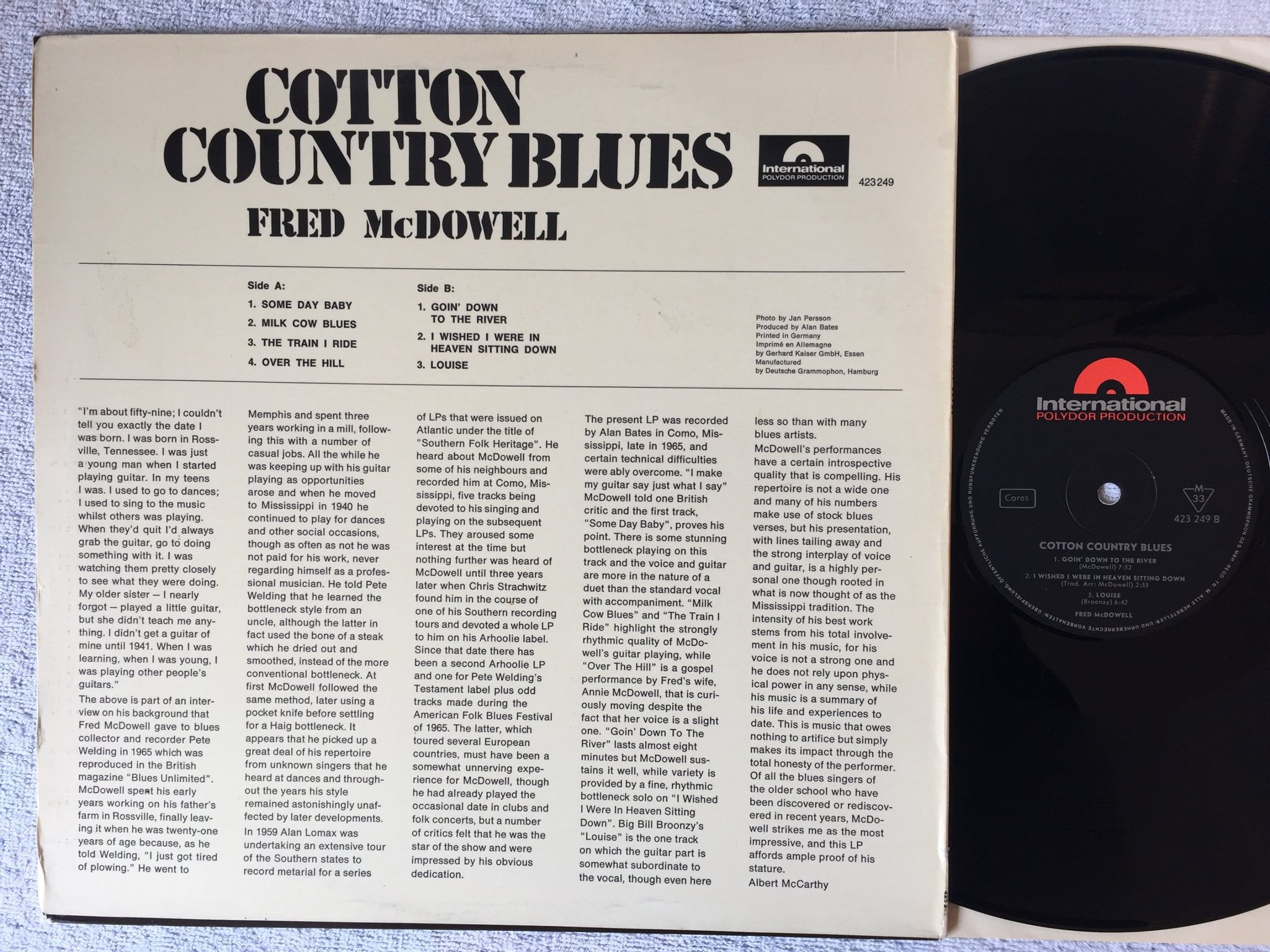 Omslagsbild för skivan FRED McDOWELL cotton country blues LP -65 Ger INT POLYDOR 423 249 