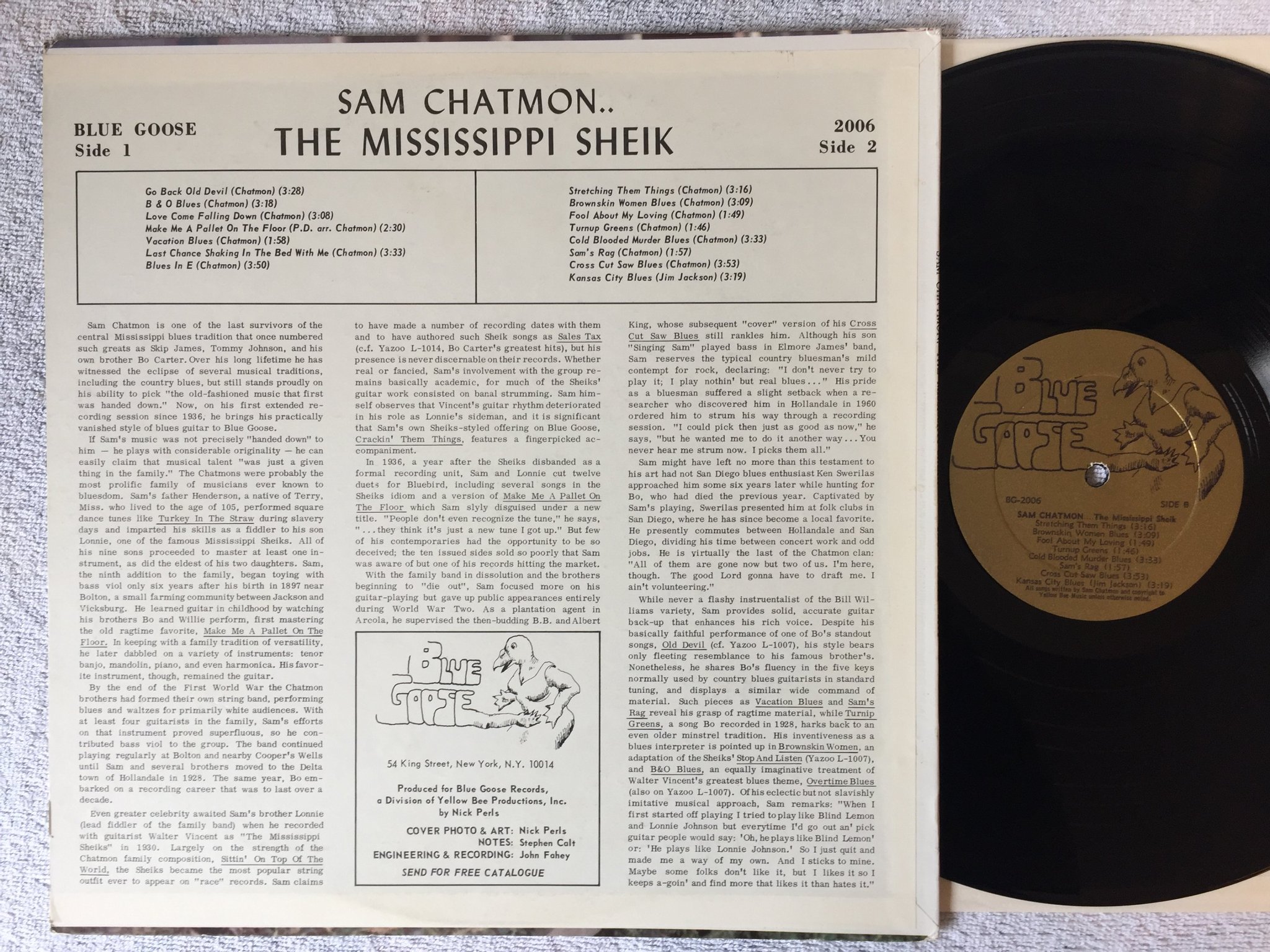 Omslagsbild för skivan SAM CHATMON the Mississippi sheik LP -72 US BLUE GOOSE BG-2006 blues