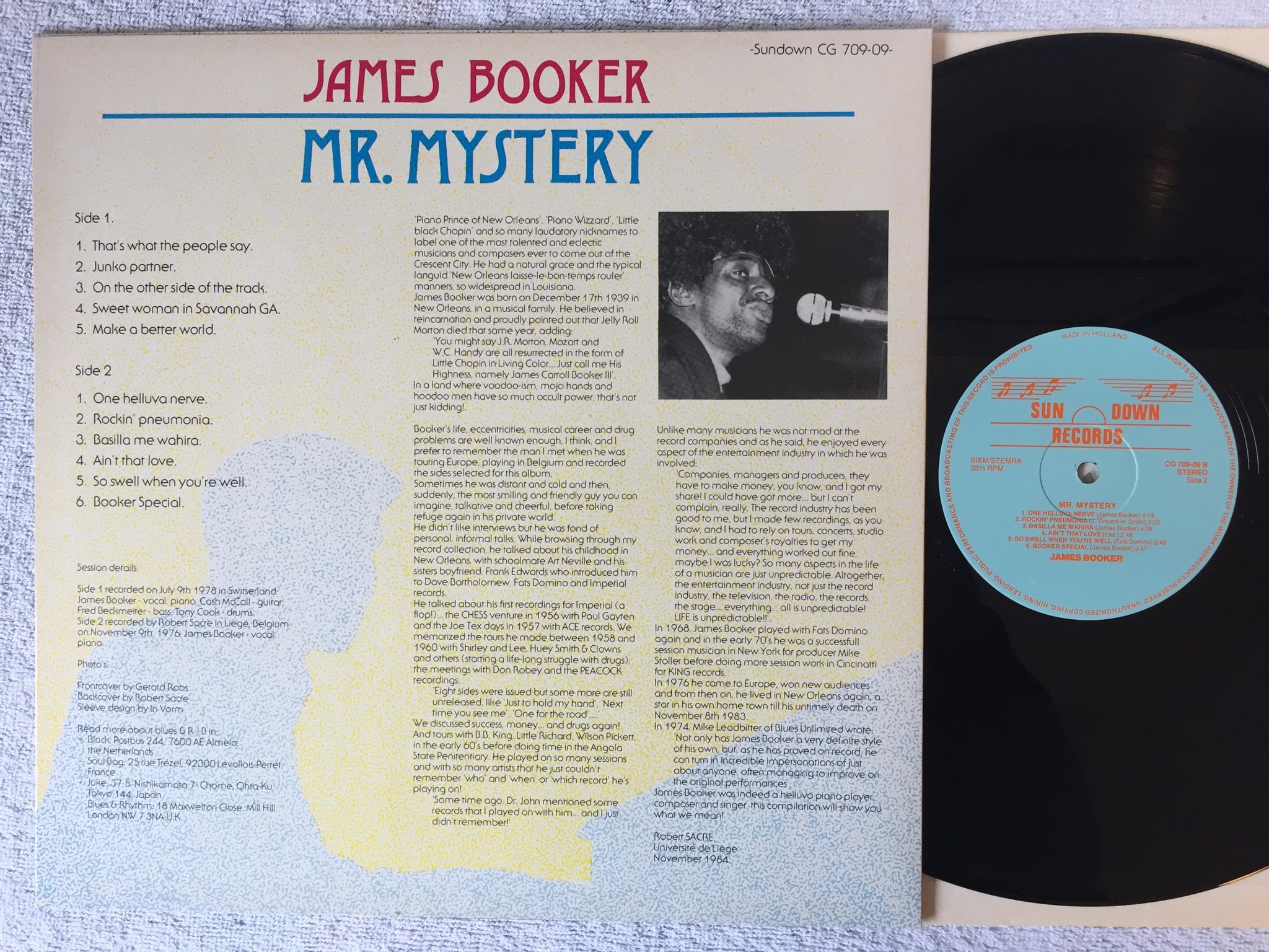 Omslagsbild för skivan JAMES BOOKER mr mystery LP -84 Hol SUNDOWN CG 709-09 rare blues 
