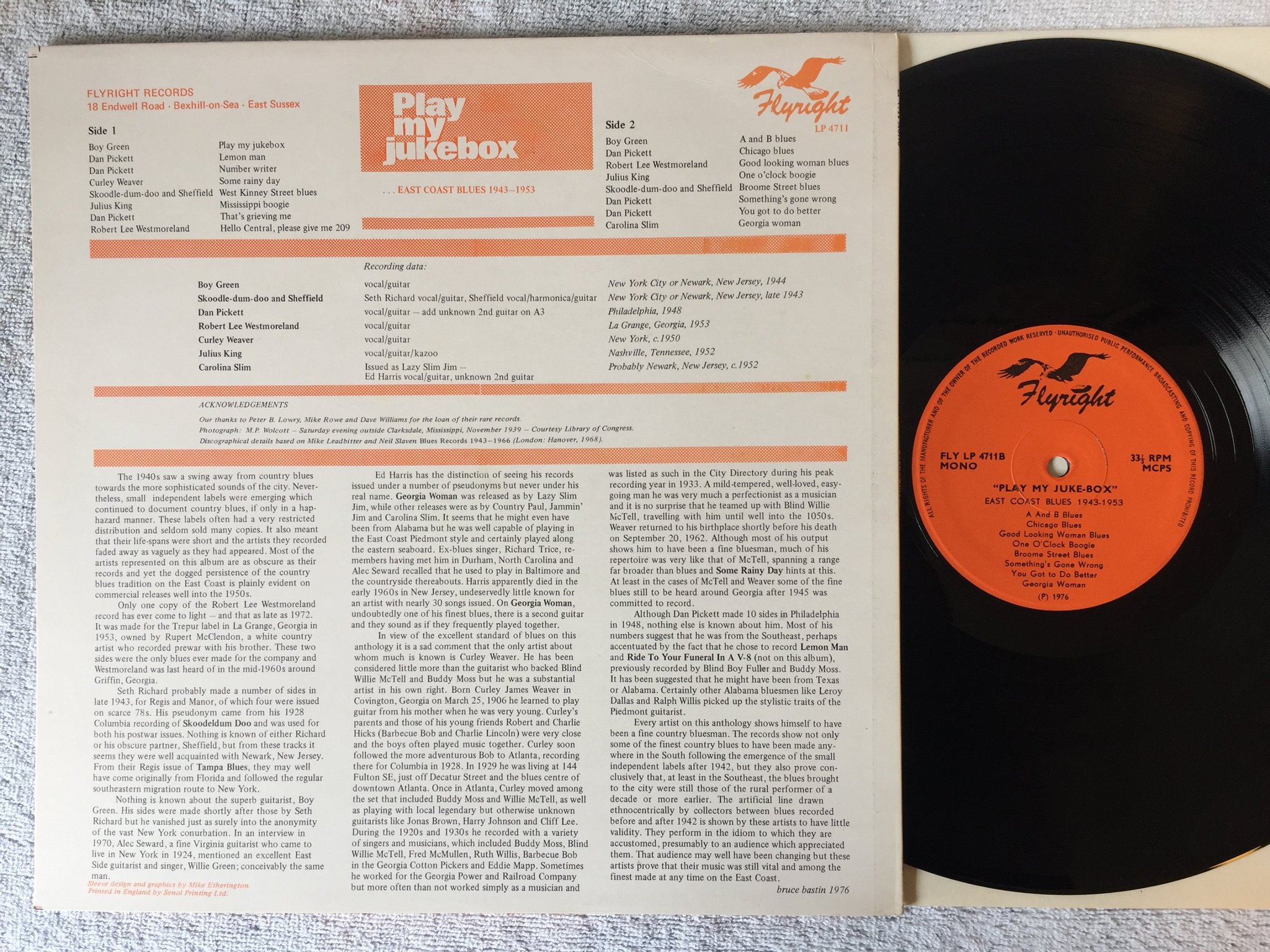 Omslagsbild för skivan V/A east coast blues 1943-1953 LP -76 UK FLYRIGHT FLY LP 4711